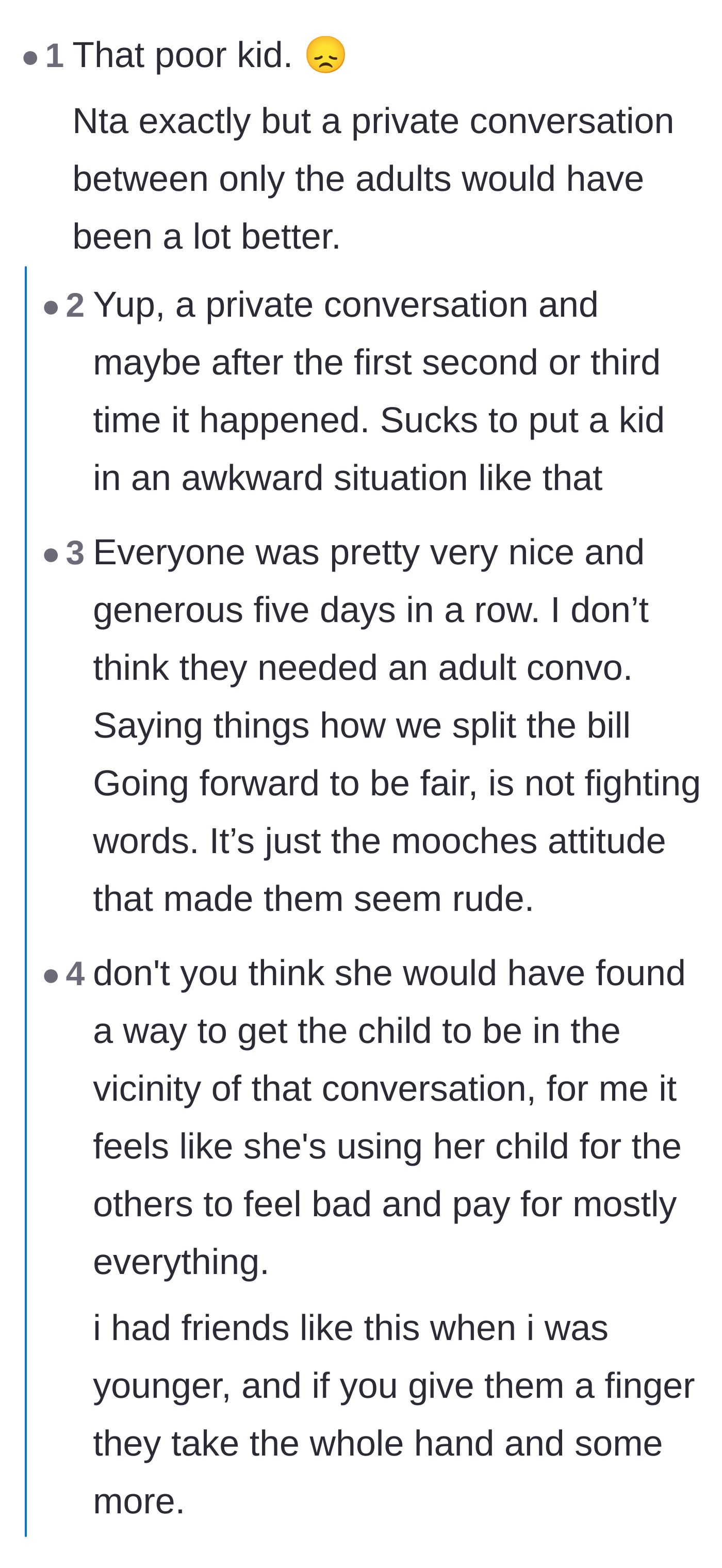 Comment thread 2 - Debate over whether the aunt should have pulled the mother aside privately to spare the teenager's feelings.