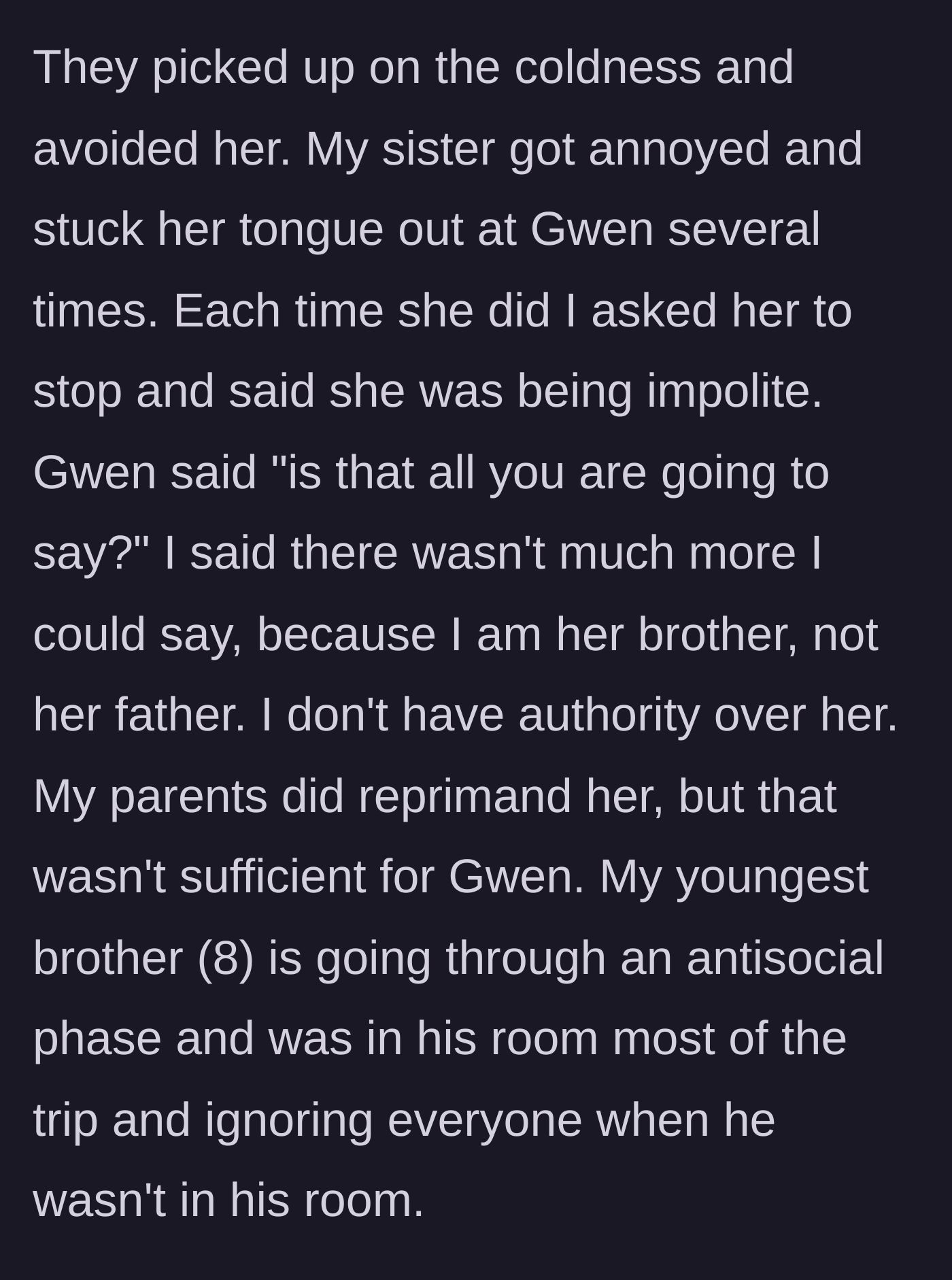 Story part 4 - Sister sticks her tongue out, and the girlfriend demands the boyfriend punish her.