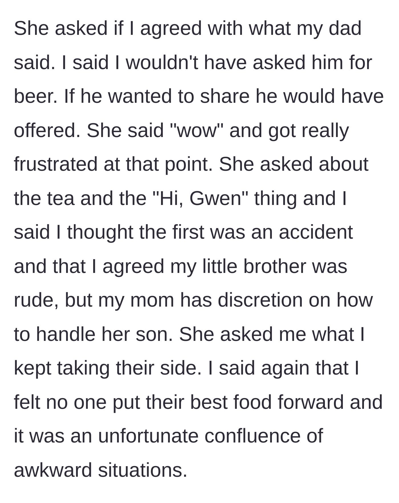 Story part 8 - Girlfriend interrogates the boyfriend about whose side he is on.
