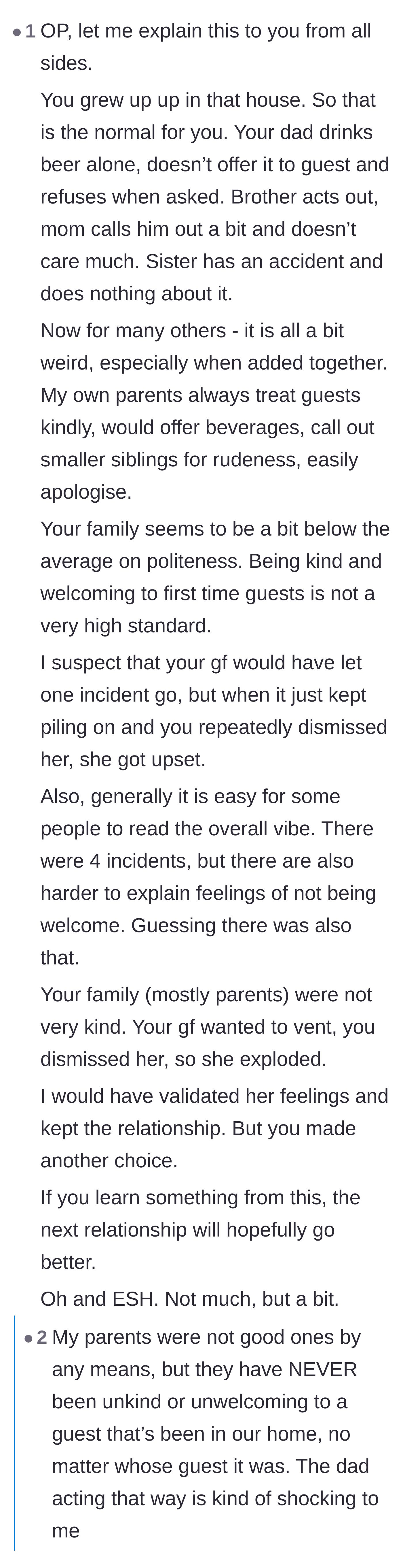 Comment thread 5 - An empathetic analysis of how the family's unwelcoming vibe slowly pushed the girlfriend to her breaking point.