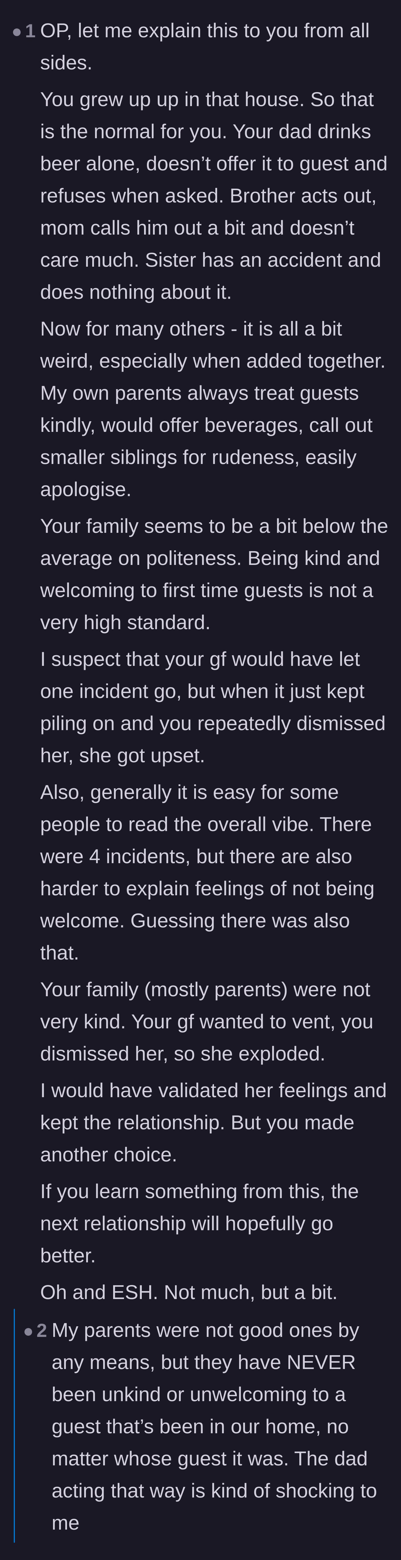 Comment thread 5 - An empathetic analysis of how the family's unwelcoming vibe slowly pushed the girlfriend to her breaking point.