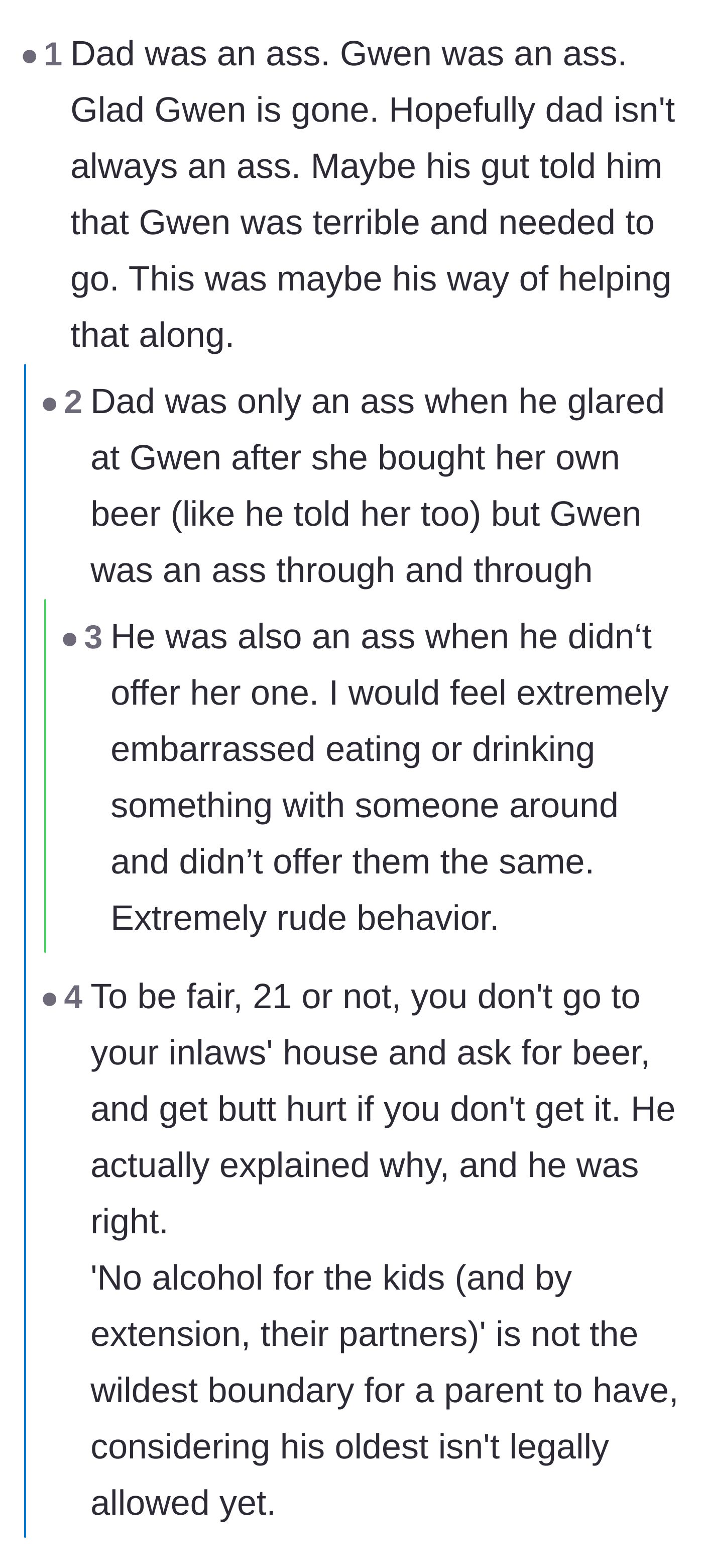 Comment thread 6 - Arguments over whether the dad was setting a healthy boundary or just being a petty host.