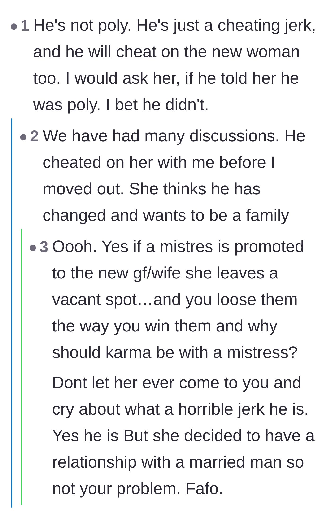 Comment thread 6 - Predictions that the ex will inevitably cheat on the new girlfriend too.