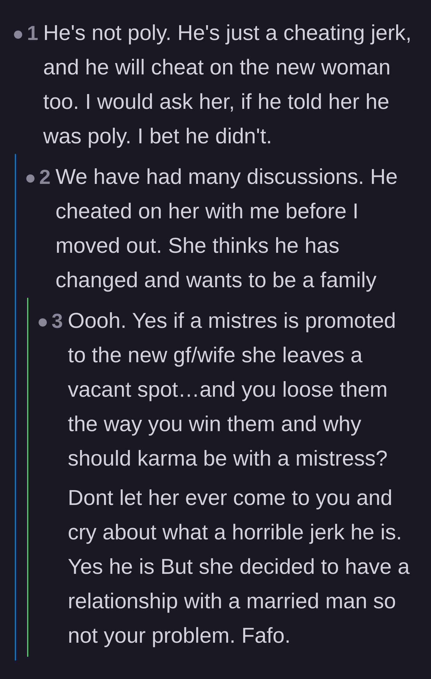 Comment thread 6 - Predictions that the ex will inevitably cheat on the new girlfriend too.
