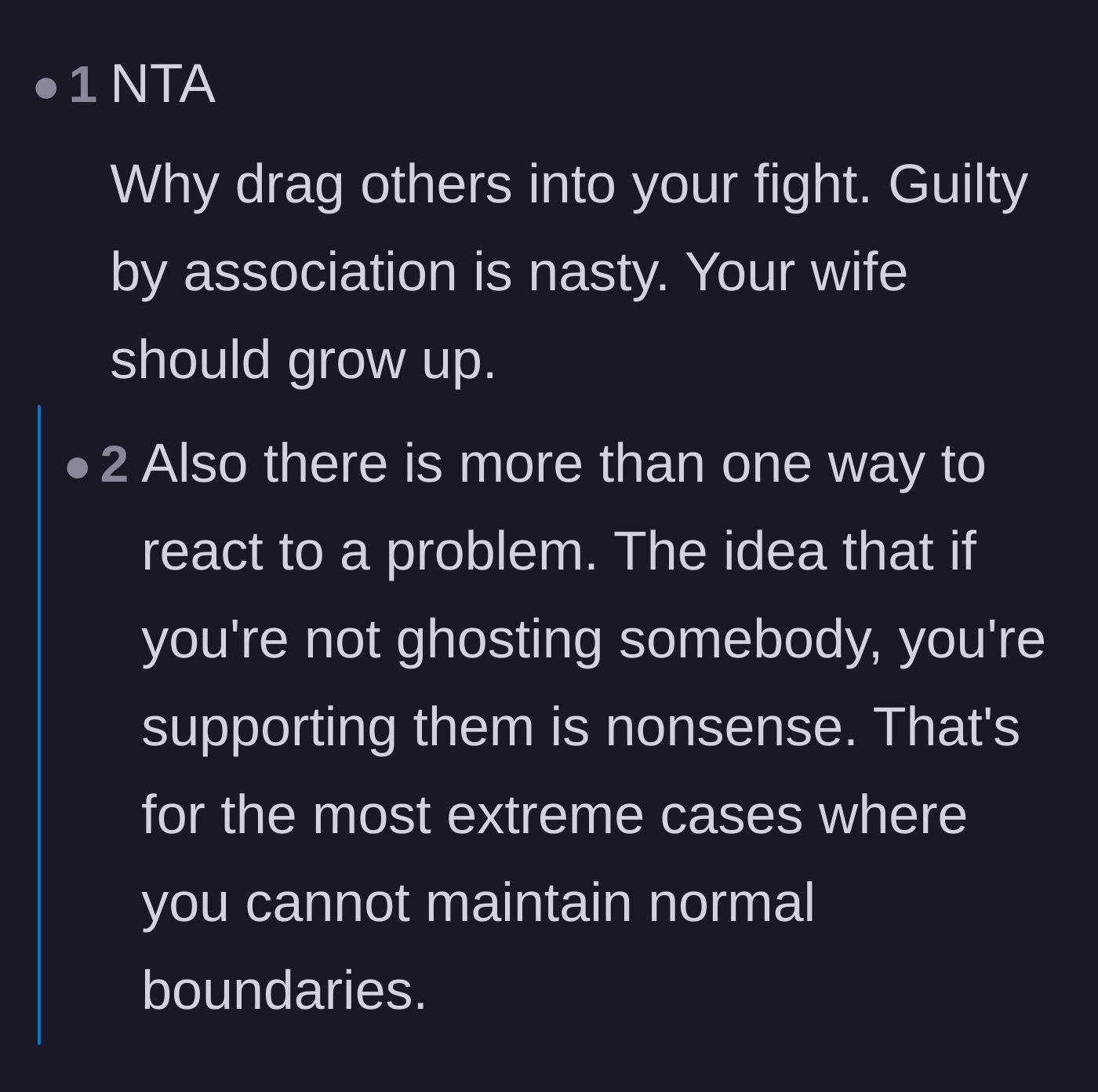 Comment thread 2 - Analyzing the toxicity of 'guilty by association' and pointing out that not ghosting someone isn't the same as supporting them.