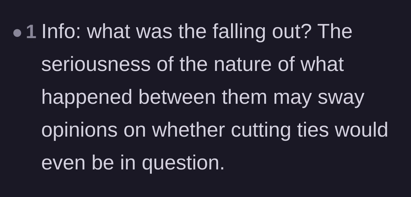 Comment thread 6 - Questioning the severity of the original fight between the wife and her former friend to determine if the extreme ultimatum has any merit.