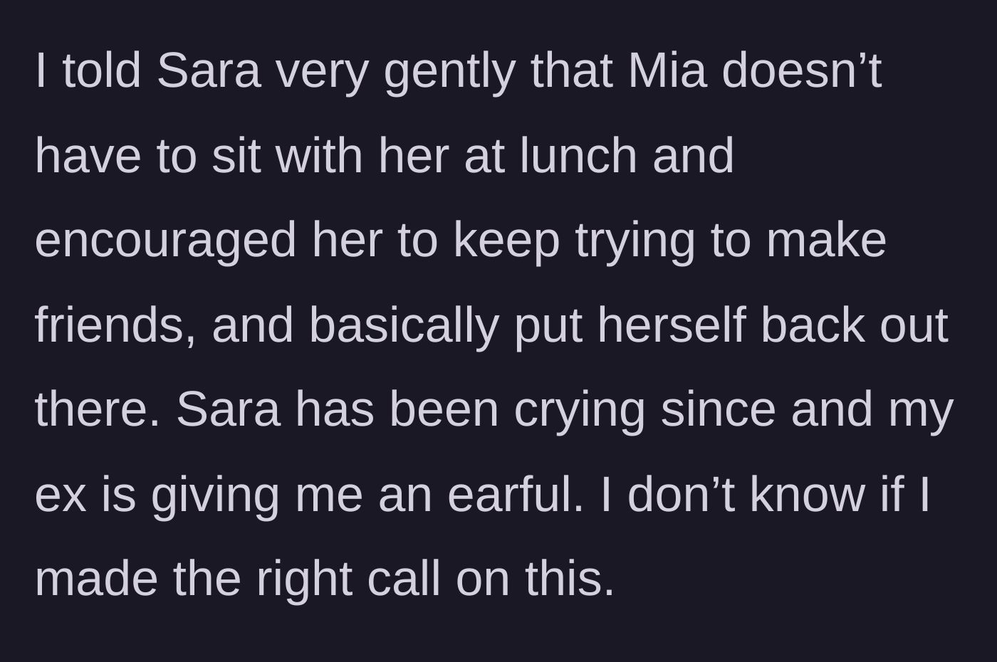 Story part 5 - The mother gently sides with the independent twin, resulting in tears from the lonely twin and anger from her ex.