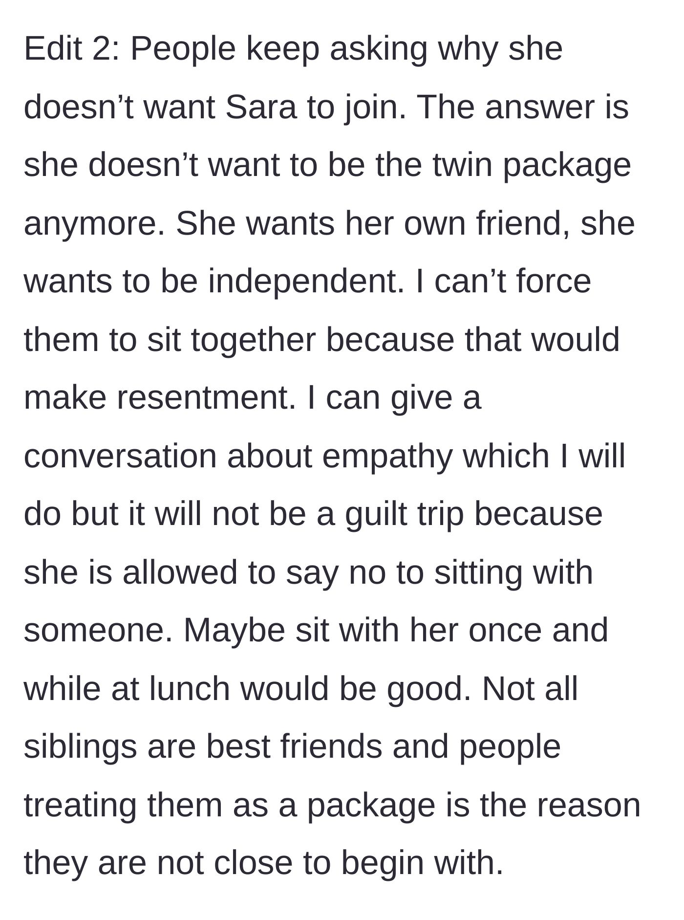 Story part 7 - The mother defends her stance, explaining that forcing them together would destroy their relationship and breed permanent resentment.