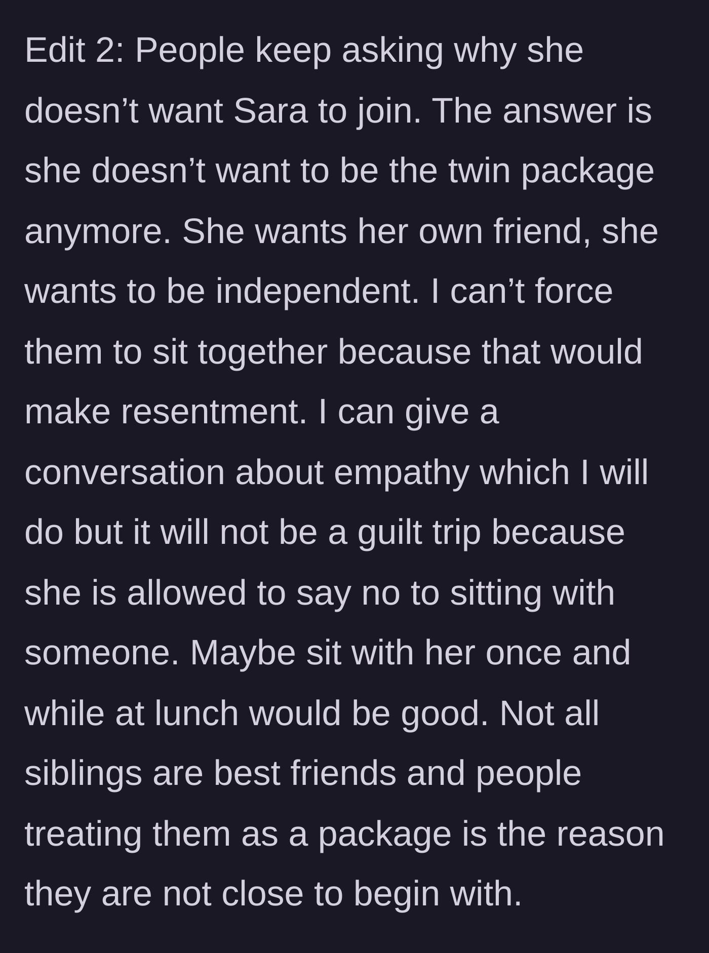 Story part 7 - The mother defends her stance, explaining that forcing them together would destroy their relationship and breed permanent resentment.