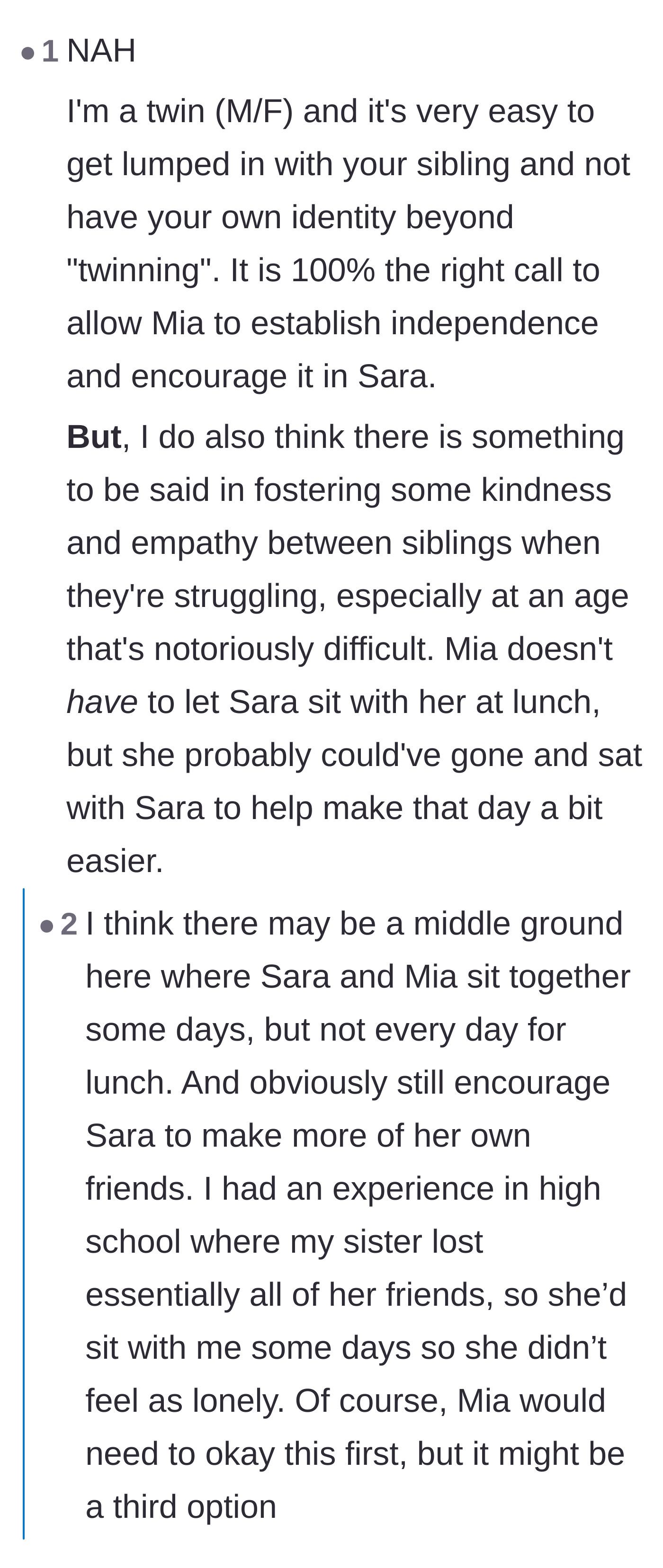 Comment thread 1 - A debate about finding a middle ground between total codependence and complete estrangement.