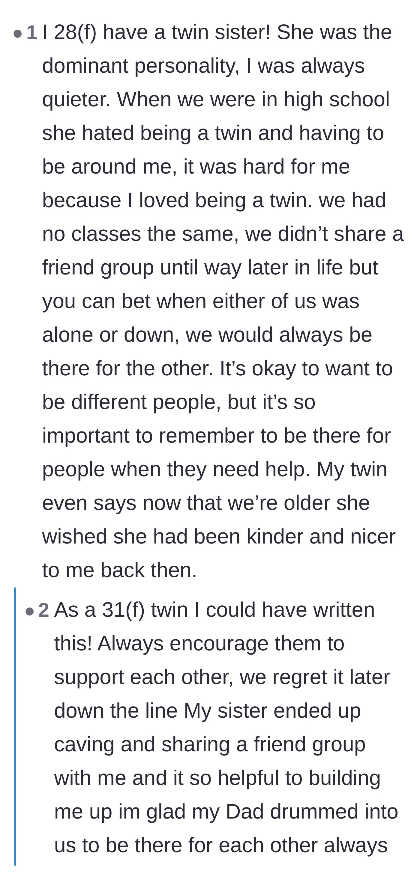 Comment thread 4 - Real-life twins sharing their own stories of separation and eventual reconciliation.