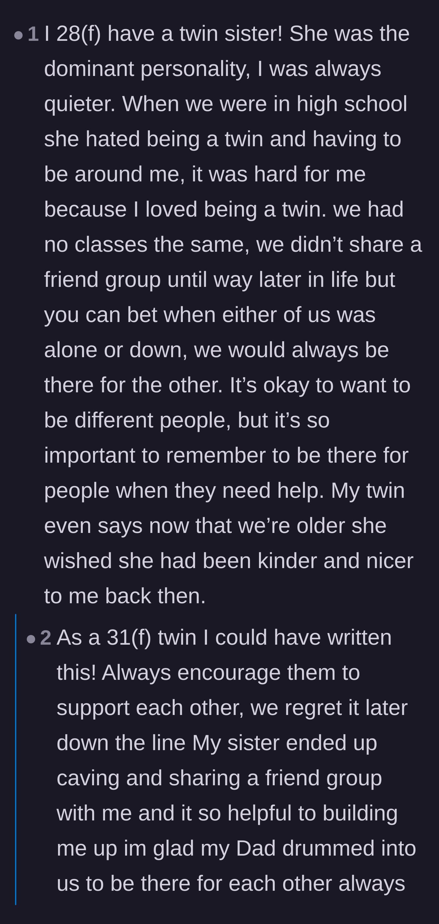 Comment thread 4 - Real-life twins sharing their own stories of separation and eventual reconciliation.