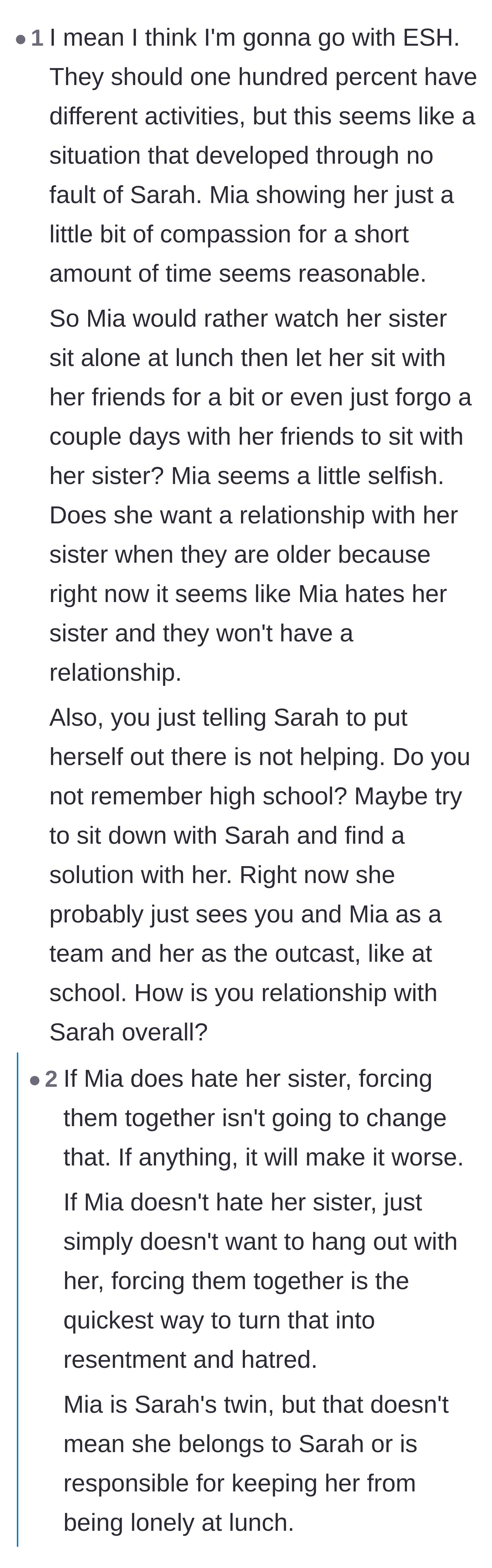 Comment thread 5 - A critical look at the independent twin's behavior and the mother's dismissive advice.