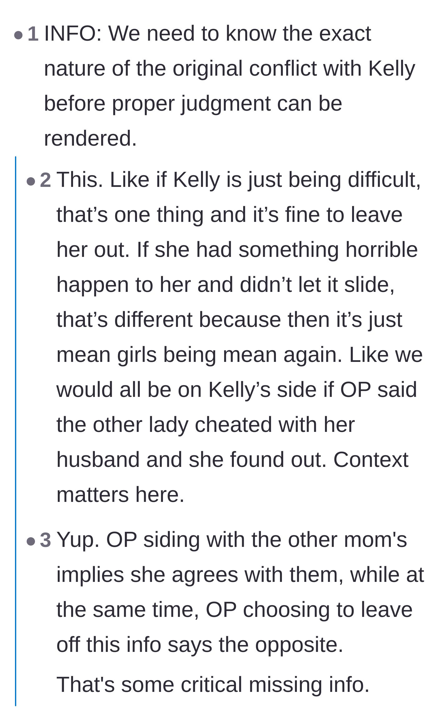 Comment thread 5 - Demands for more information regarding what originally caused the massive fallout between Kelly and the two other women.