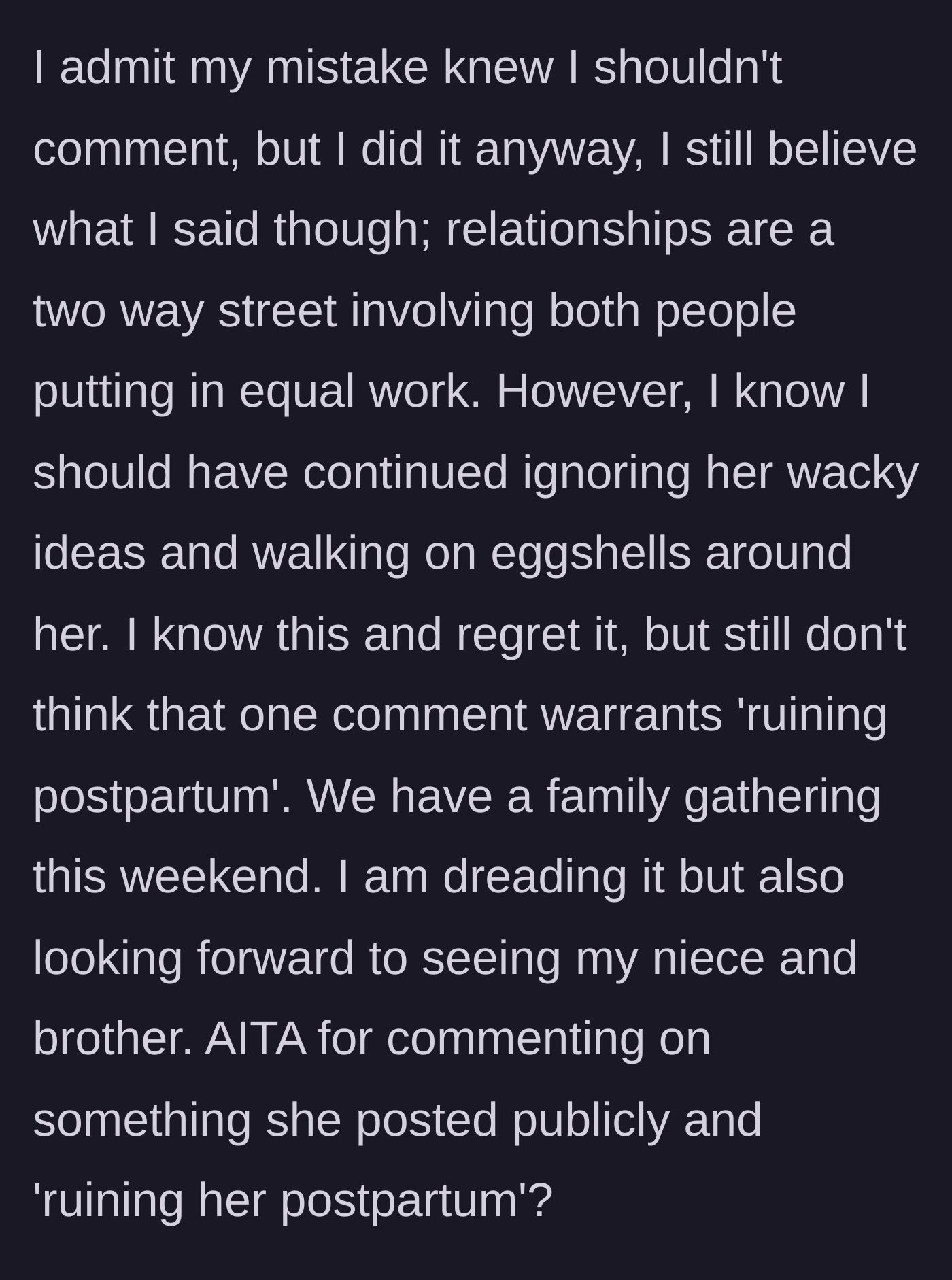 Story part 6 - Sister regrets engaging but stands by her beliefs, now anxiously dreading an upcoming family gathering.