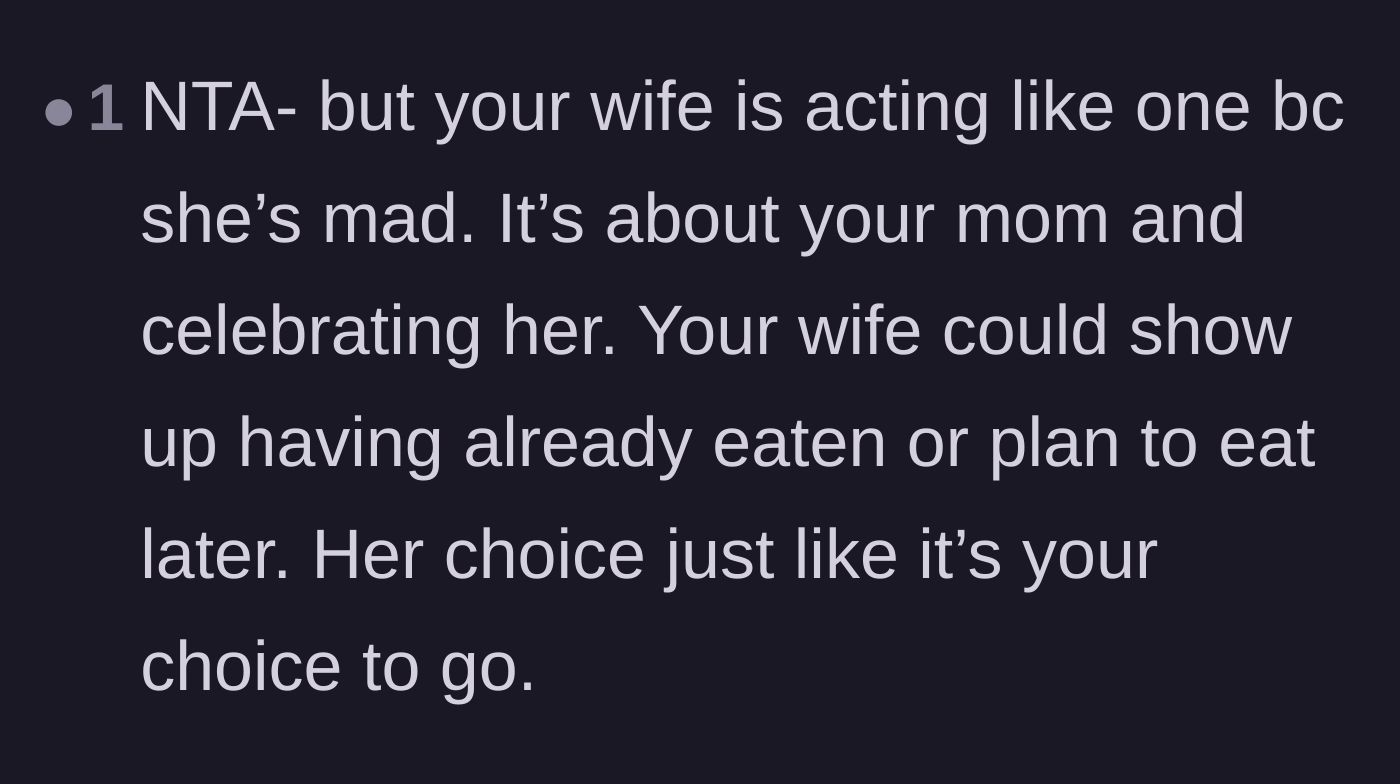 Comment thread 6 - Readers pointing out that the wife could have simply eaten beforehand if she genuinely wanted to celebrate