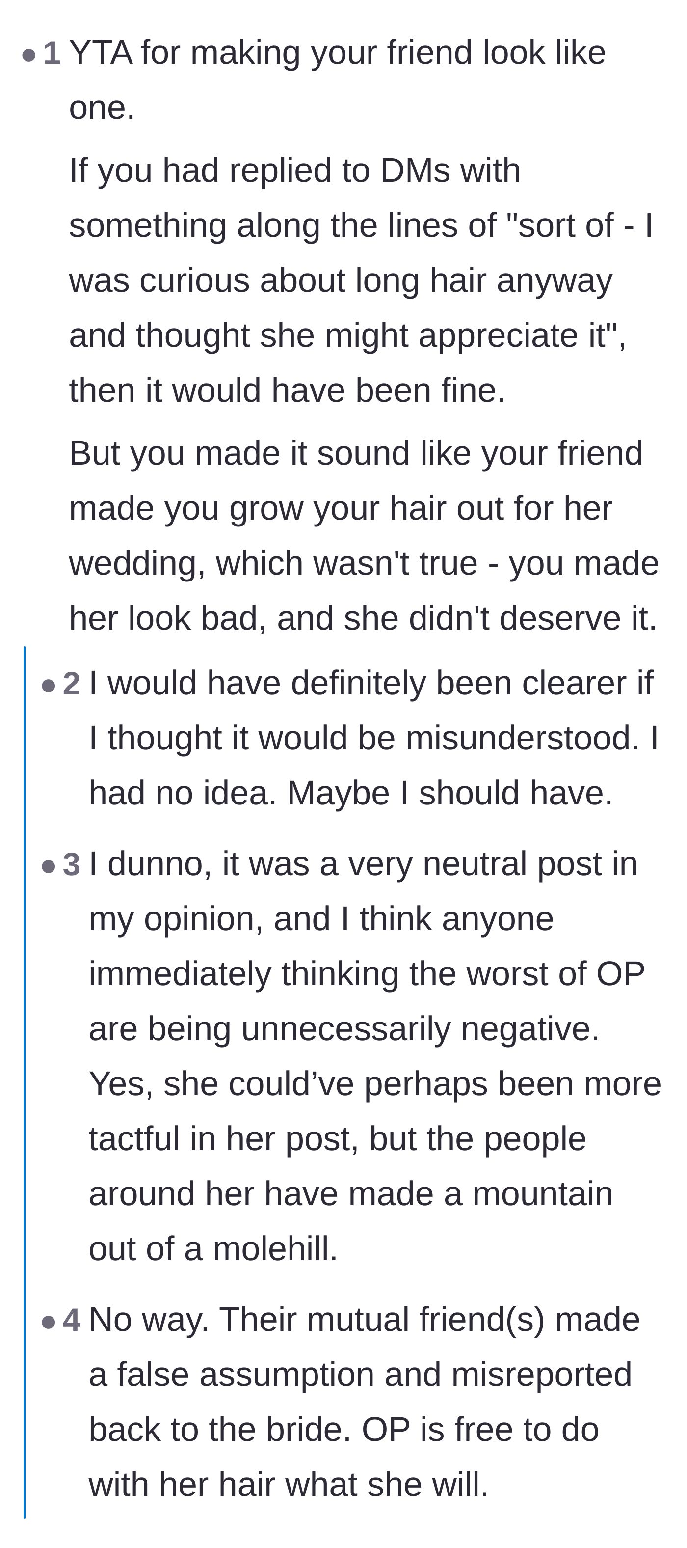 Comment thread 3 - A debate over whether the bridesmaid was wrong for making her friend look bad, with replies blaming the toxic nature of social media expectations.