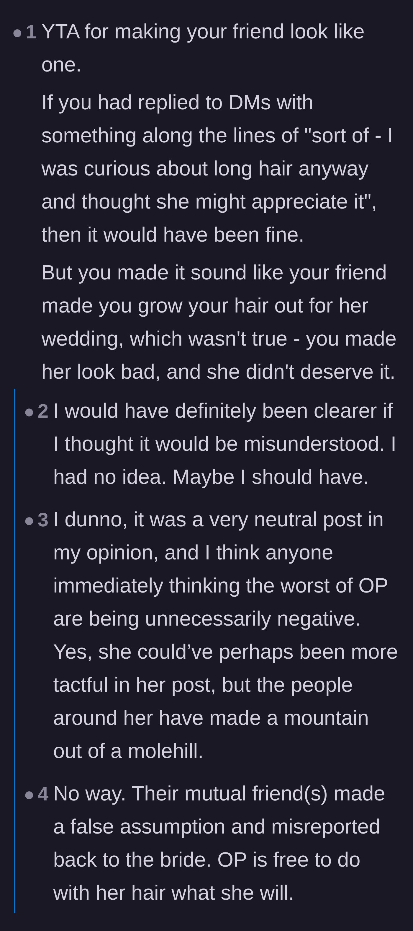 Comment thread 3 - A debate over whether the bridesmaid was wrong for making her friend look bad, with replies blaming the toxic nature of social media expectations.