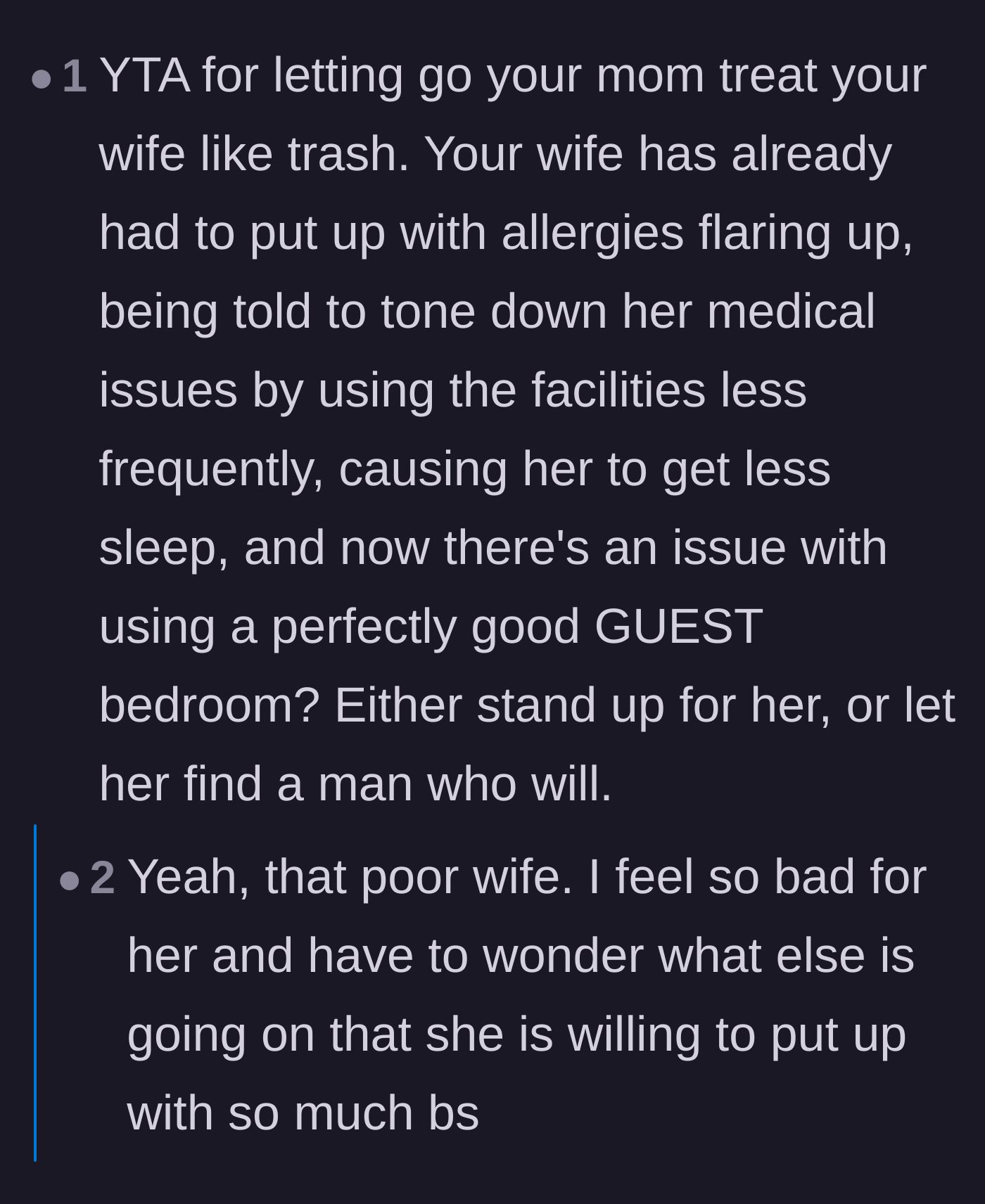 Comment thread 3 - Users pointing out that a guest room is literally meant for guests and suggesting the husband needs therapy.