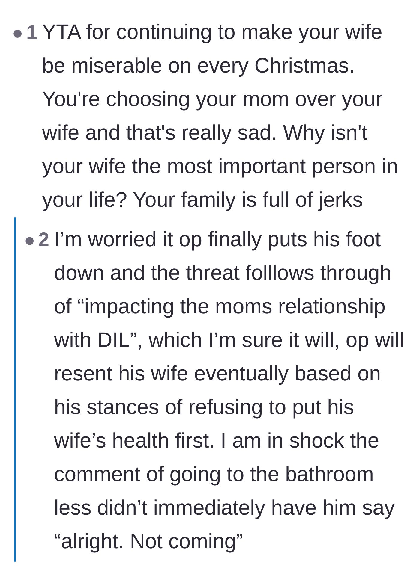 Comment thread 6 - The community warning that the husband's inaction will cause permanent resentment and destroy his marriage.