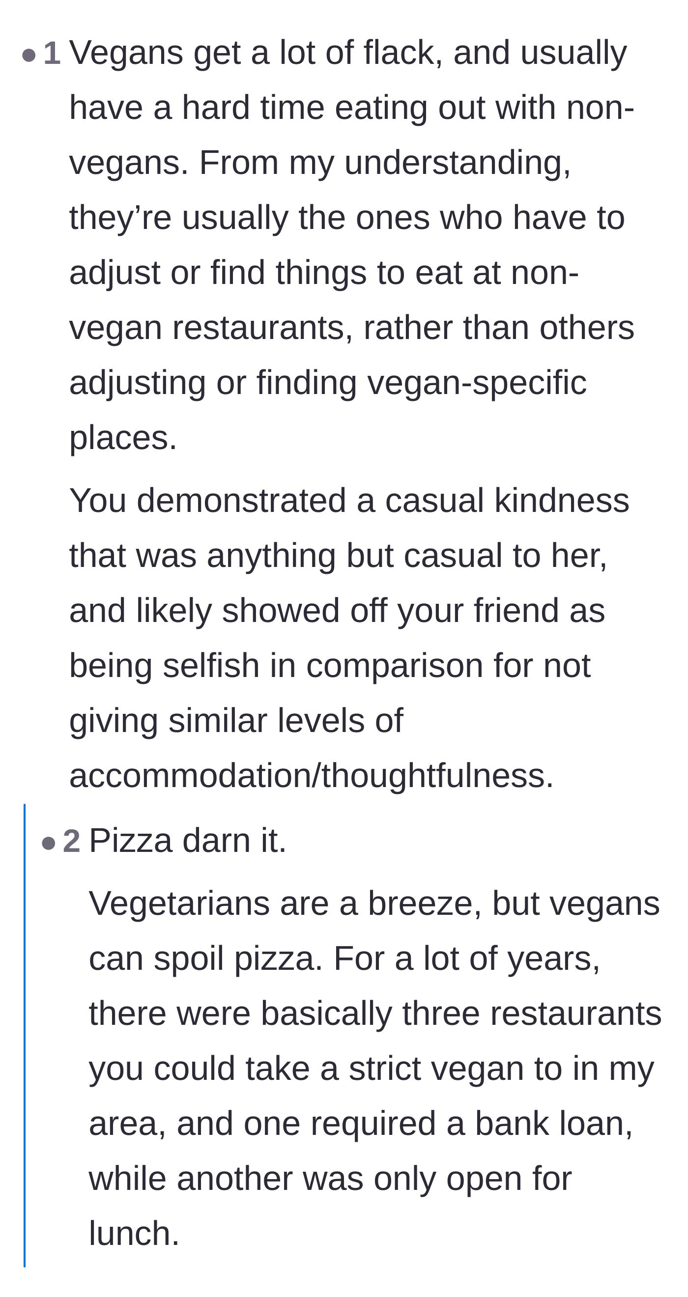 Comment thread 5 - Discussing how a simple act of casual kindness highlighted the boyfriend's selfish lack of thought for his partner.