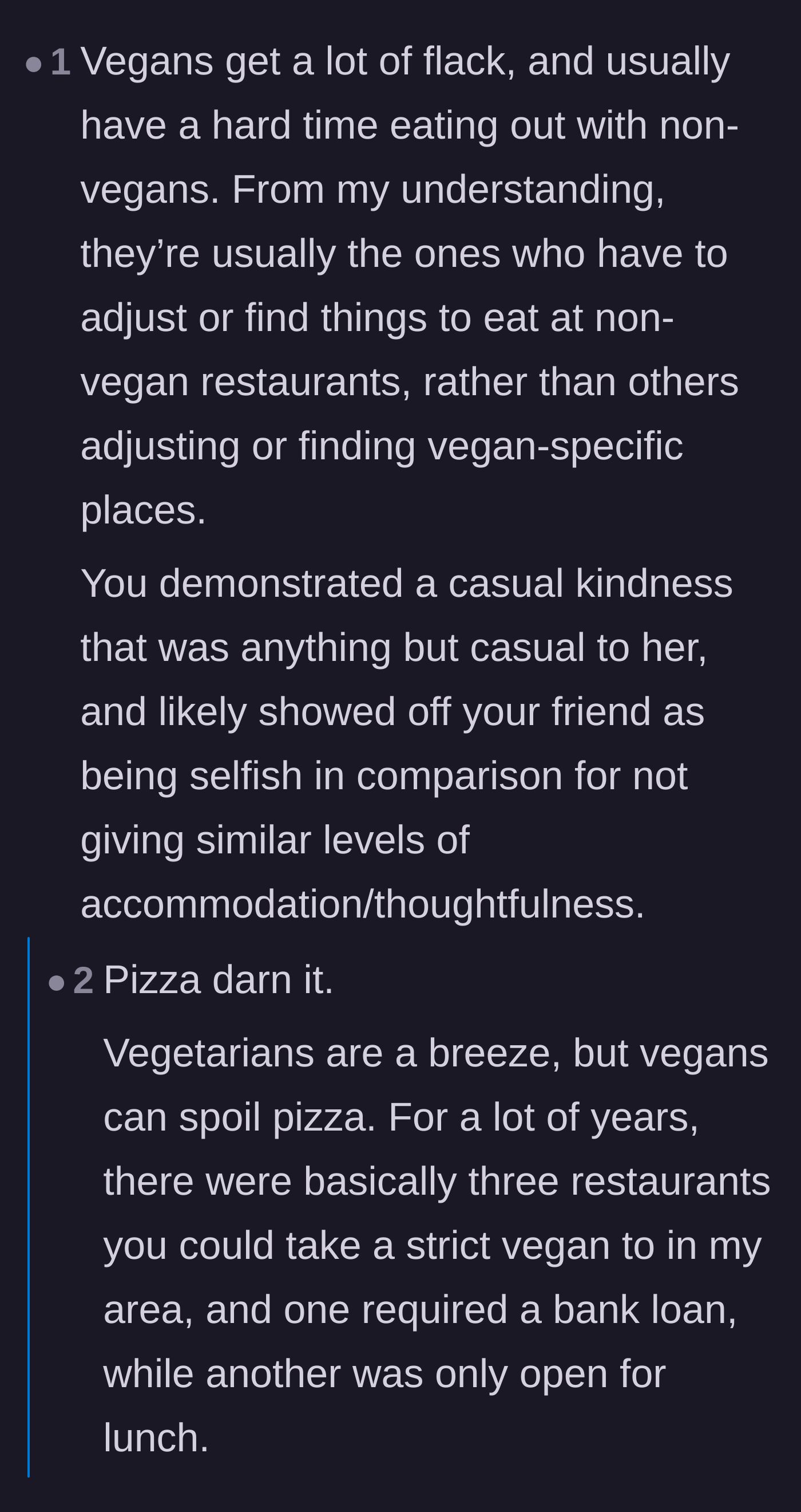 Comment thread 5 - Discussing how a simple act of casual kindness highlighted the boyfriend's selfish lack of thought for his partner.