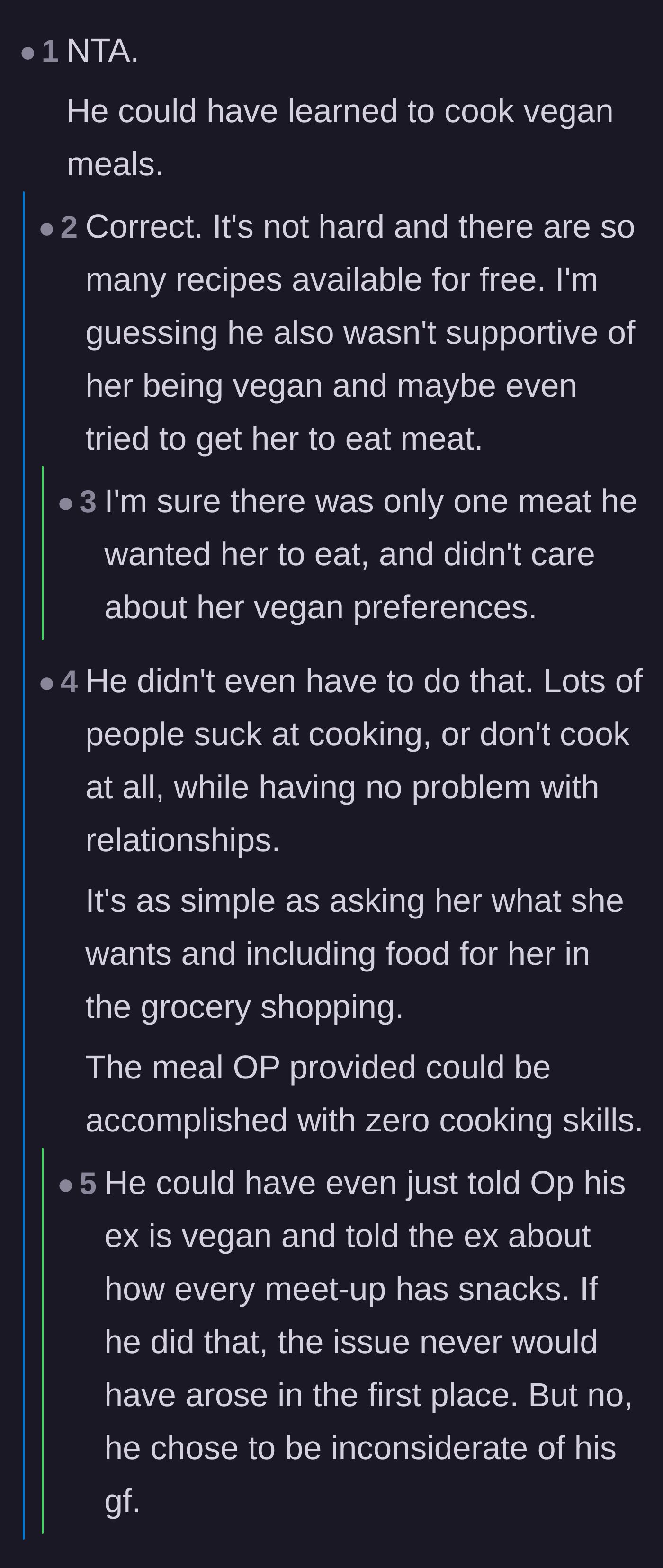 Comment thread 6 - Pointing out that the boyfriend didn't even need to cook, he just needed to communicate with his partner and the host.