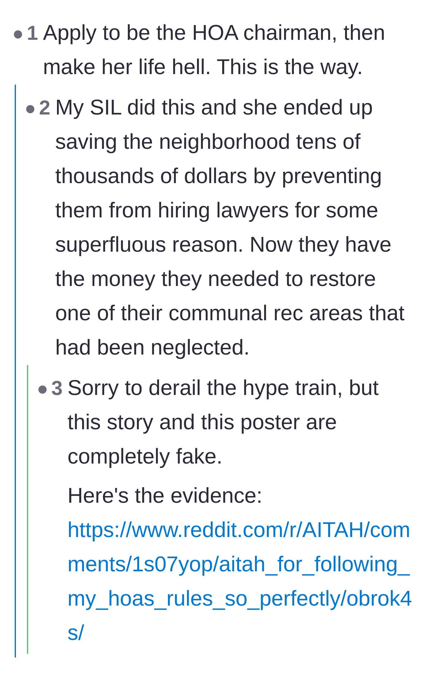 Comment thread 2 - A user suggesting the author run for HOA chair to take full control.