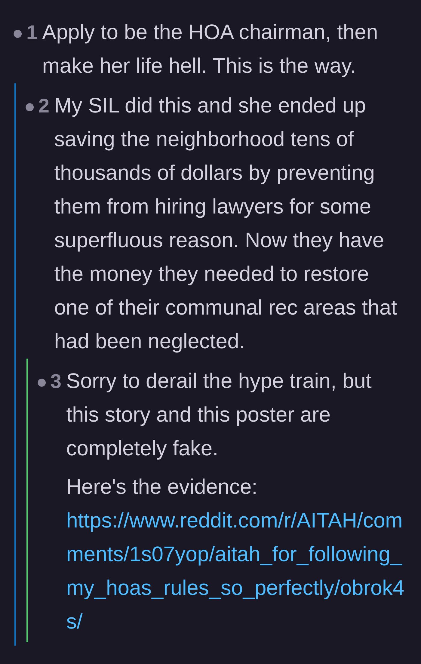 Comment thread 2 - A user suggesting the author run for HOA chair to take full control.