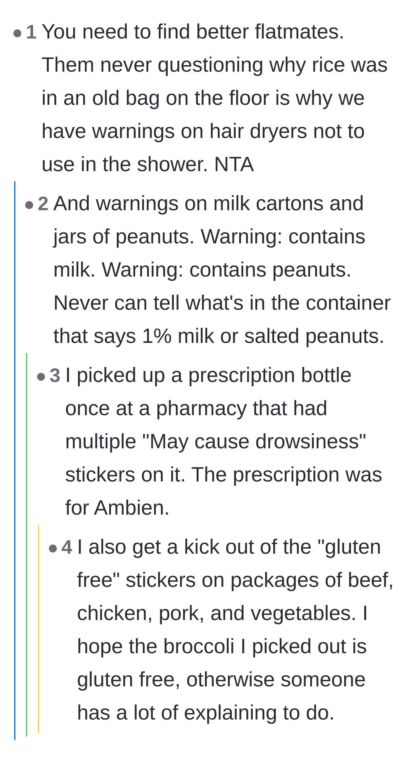 Comment thread 6 - Jokes about the flatmates lacking the common sense to question why rice was stored in a floor bag.