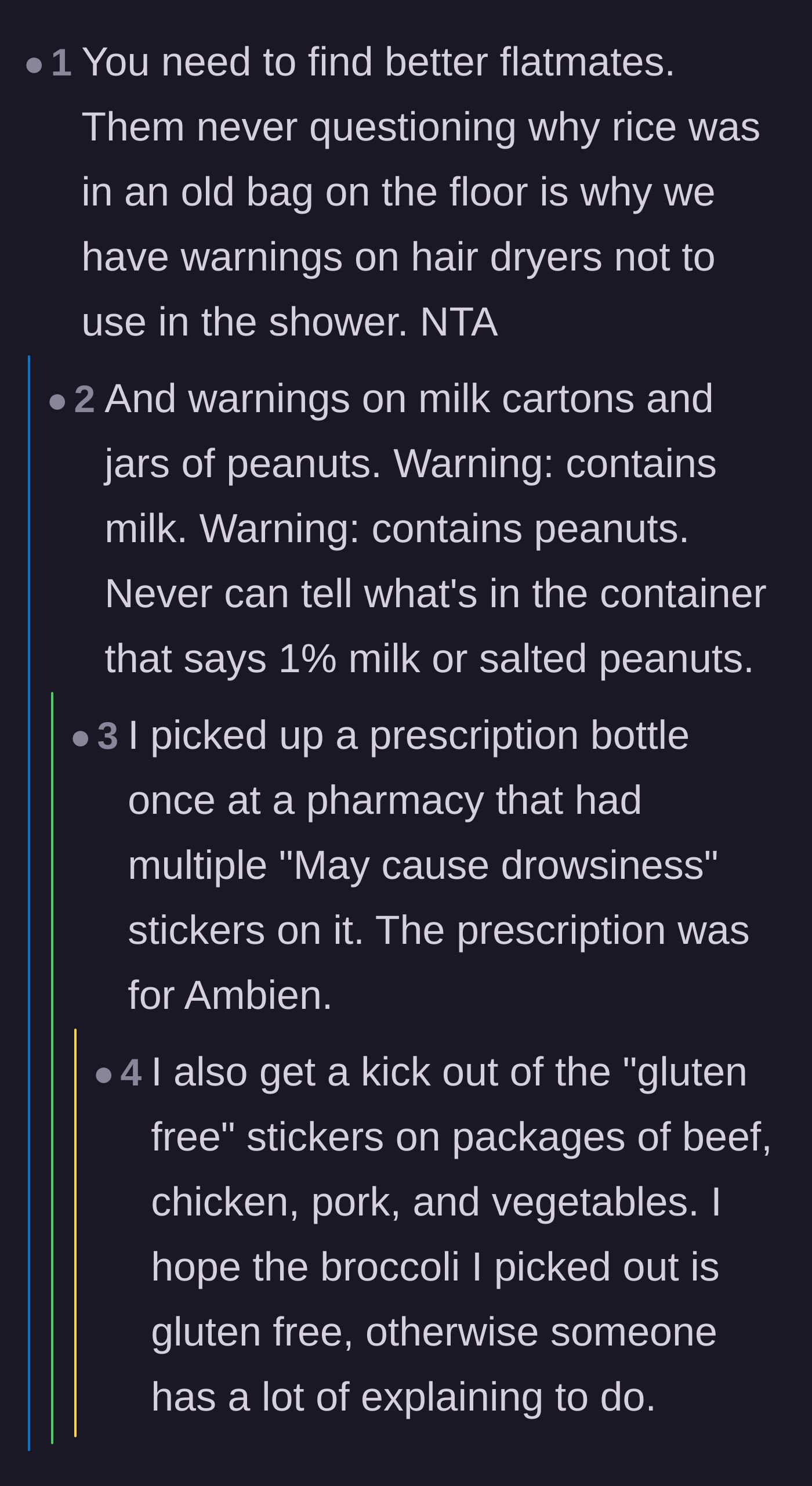 Comment thread 6 - Jokes about the flatmates lacking the common sense to question why rice was stored in a floor bag.