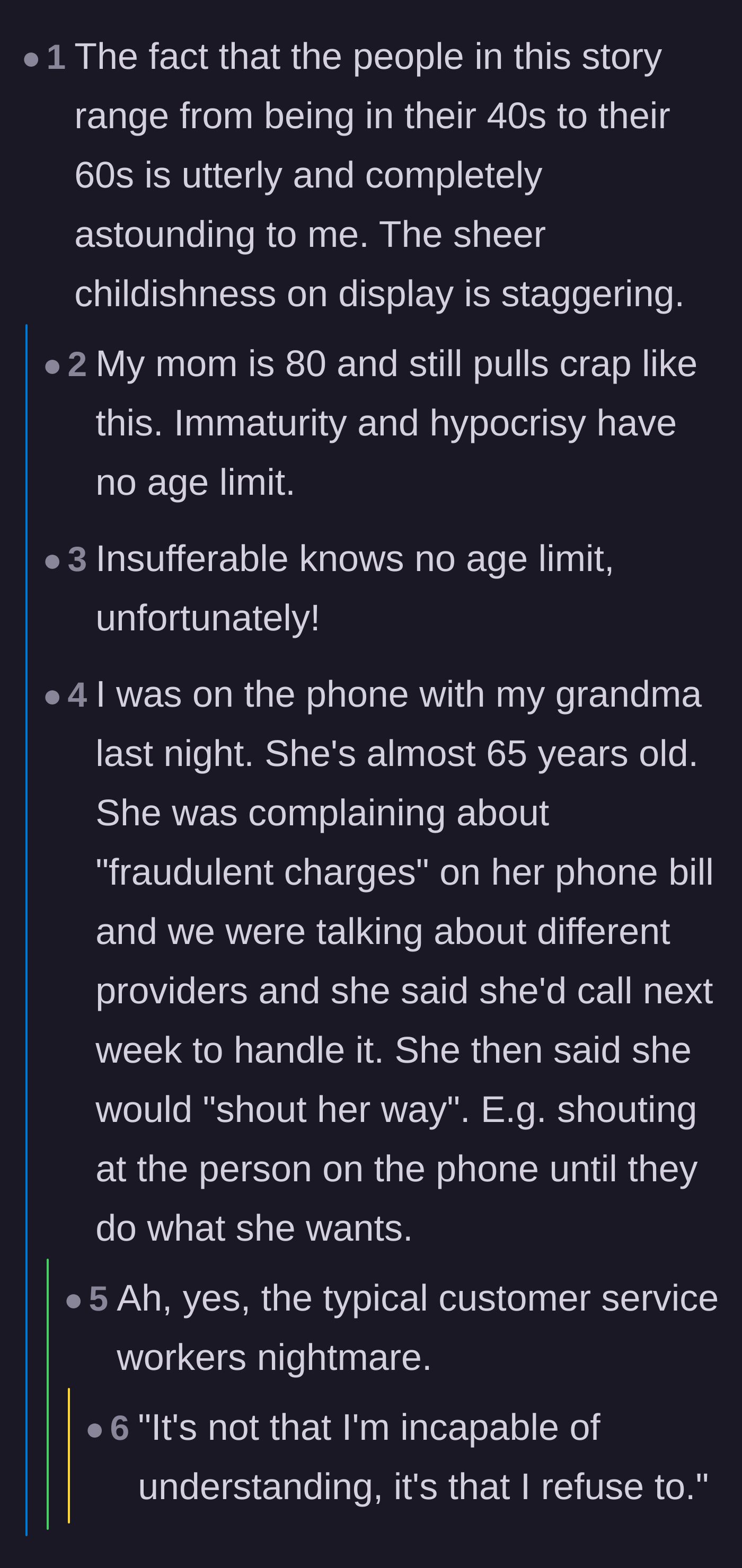Comment thread 3 - Commentary expressing shock at the sheer immaturity and childishness of grown adults in their 40s to 60s.