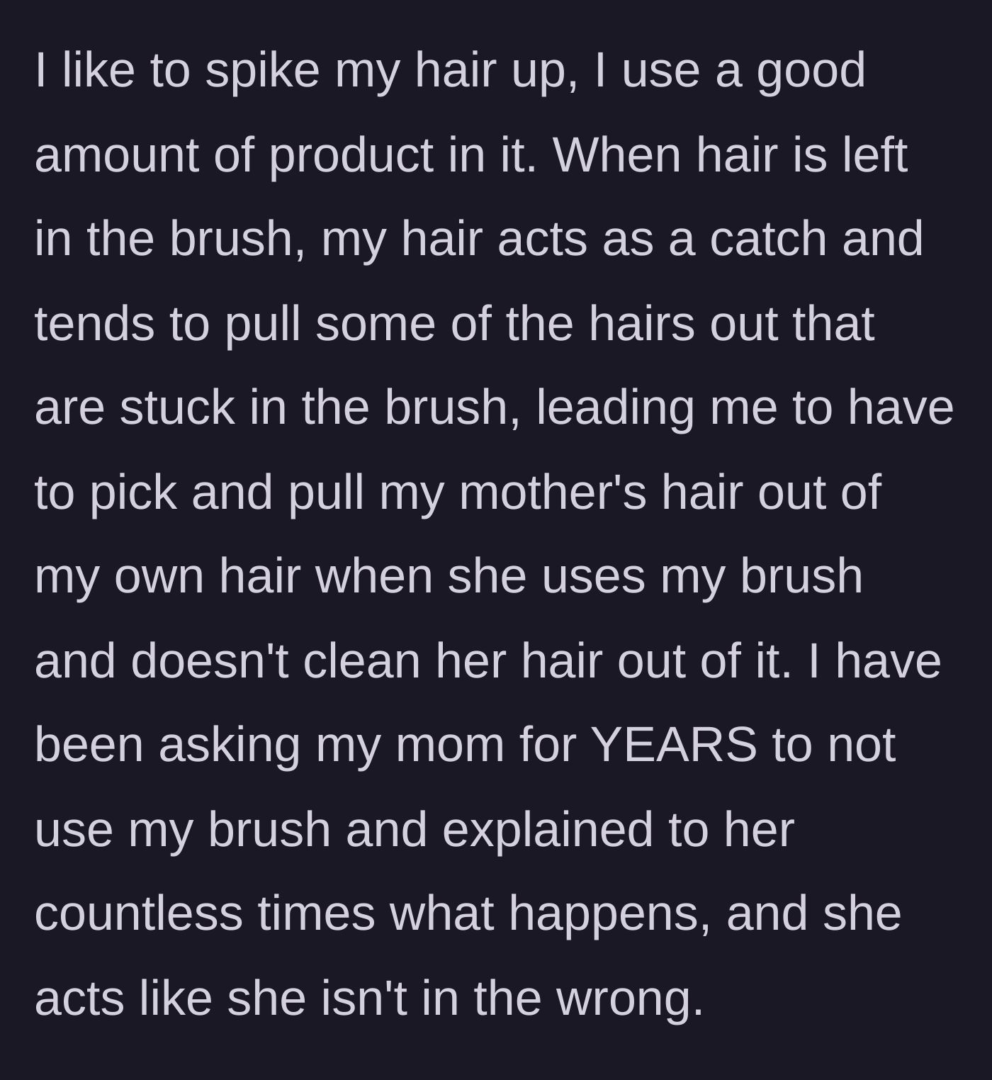 Story part 2 - A person with heavily gelled, spiked hair cringing while pulling someone else's long loose hairs out of their own head.