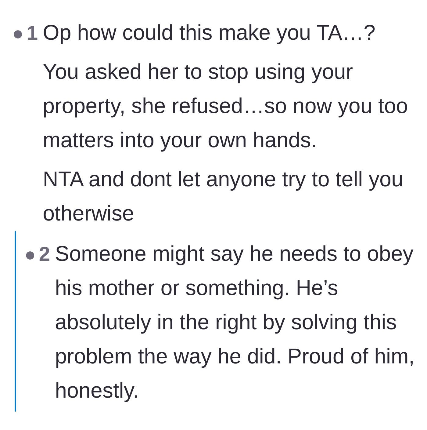 Comment thread 4 - Readers validating the original poster for taking matters into their own hands and protecting their property.