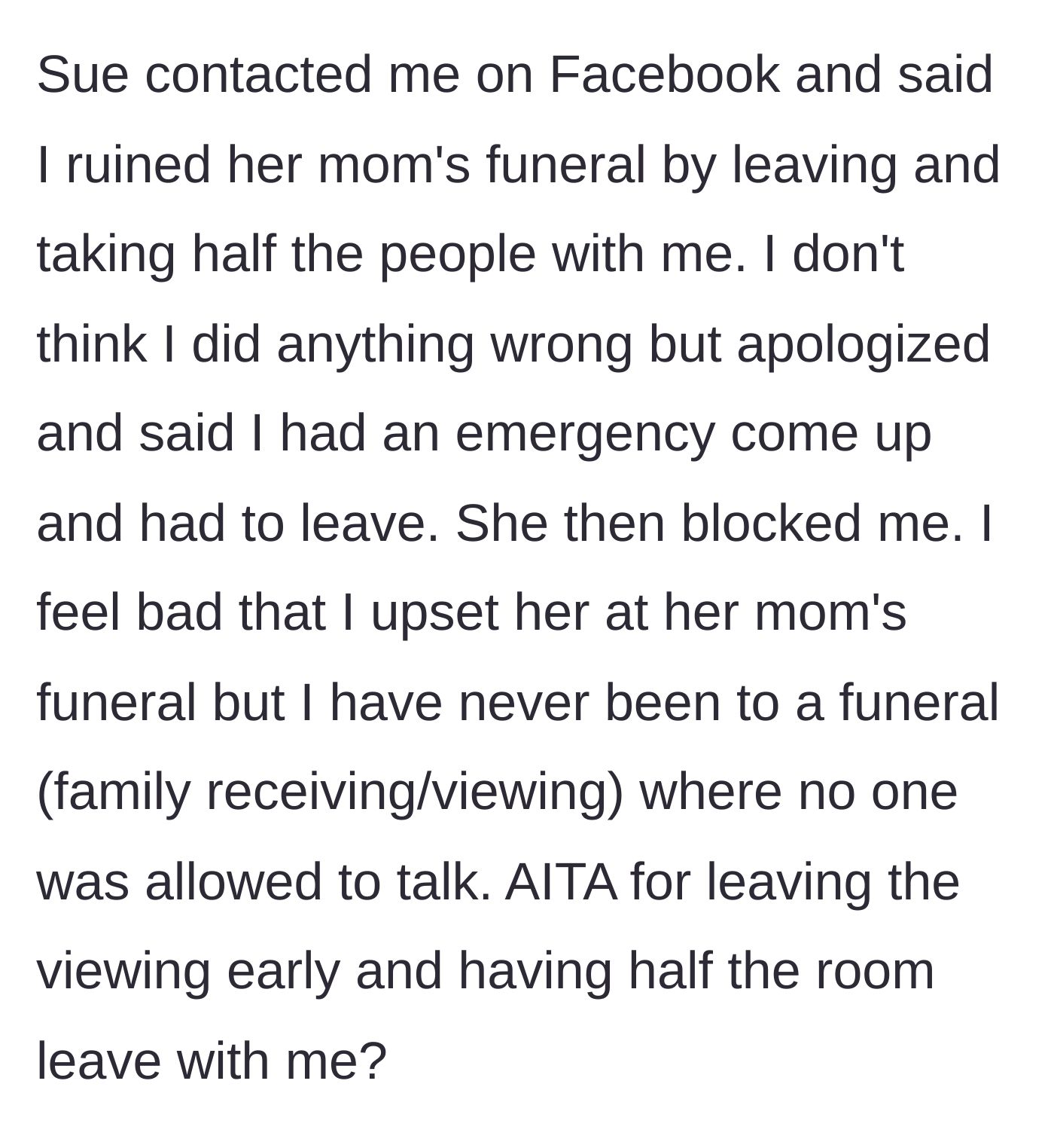Story part 5 - Receiving a devastating Facebook message from cousin Sue.