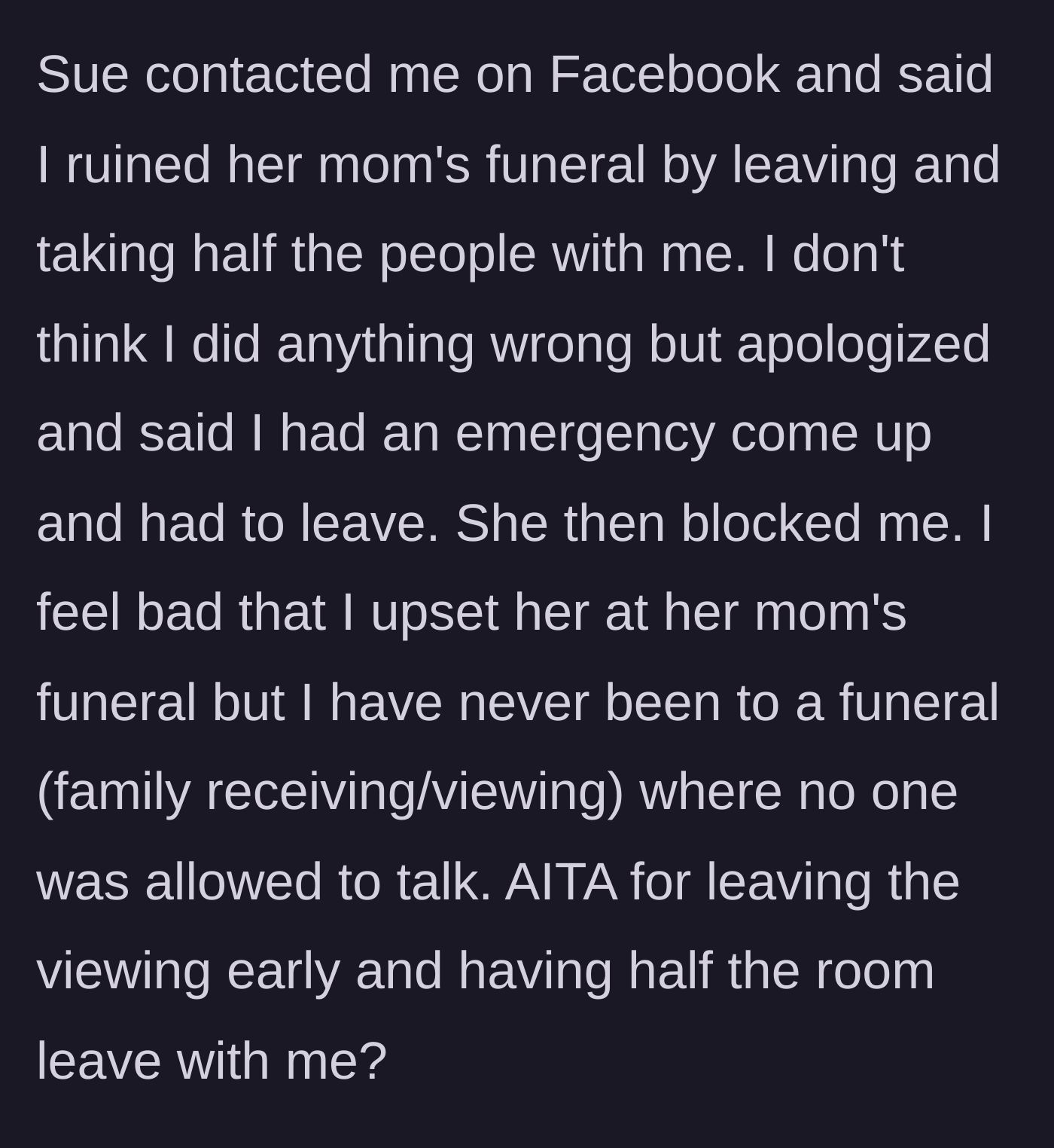 Story part 5 - Receiving a devastating Facebook message from cousin Sue.