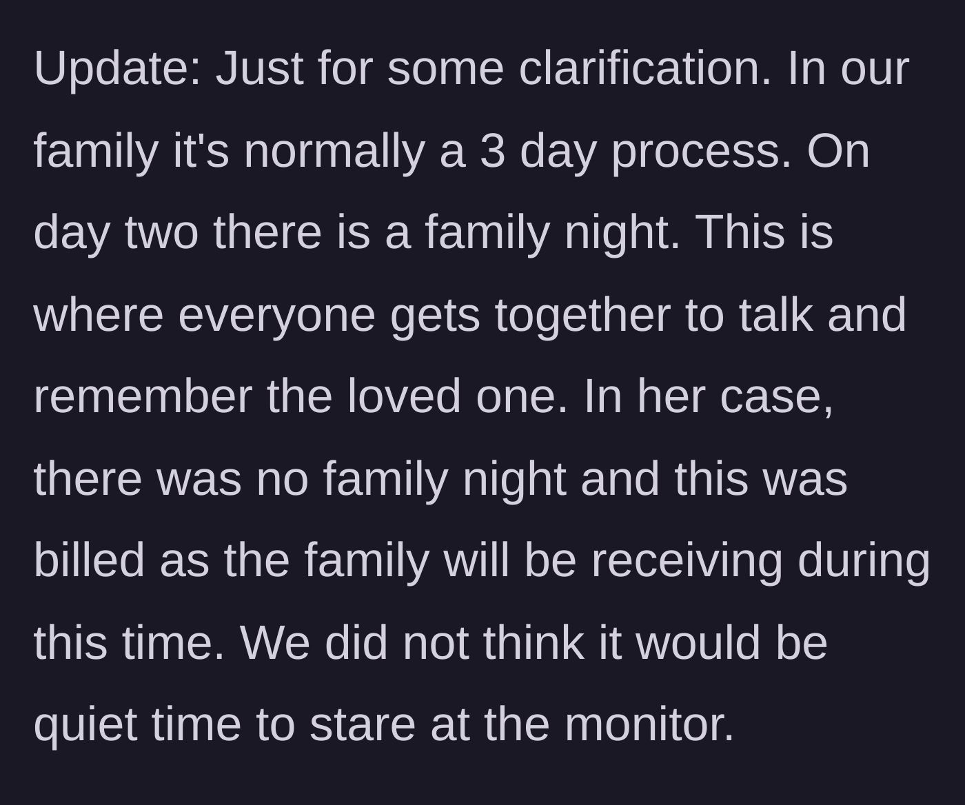 Story part 6 - Reflecting on the family's traditional three-day mourning customs.