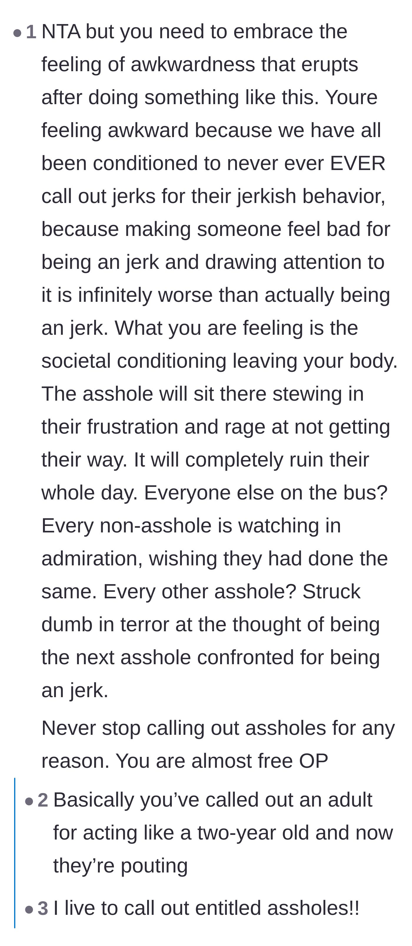 Comment thread 1 - A psychological breakdown of why it feels awkward to confront entitled behavior on public transit.