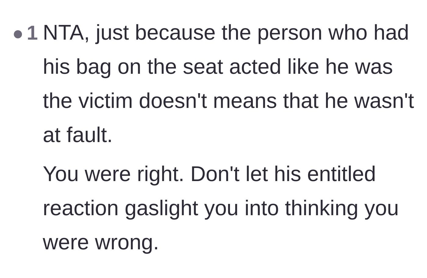 Comment thread 2 - A reminder not to let the bag owner's dramatic reaction gaslight the narrator.
