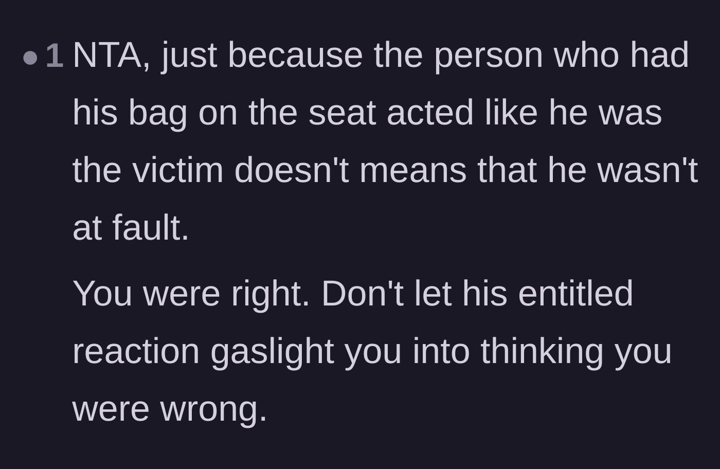 Comment thread 2 - A reminder not to let the bag owner's dramatic reaction gaslight the narrator.
