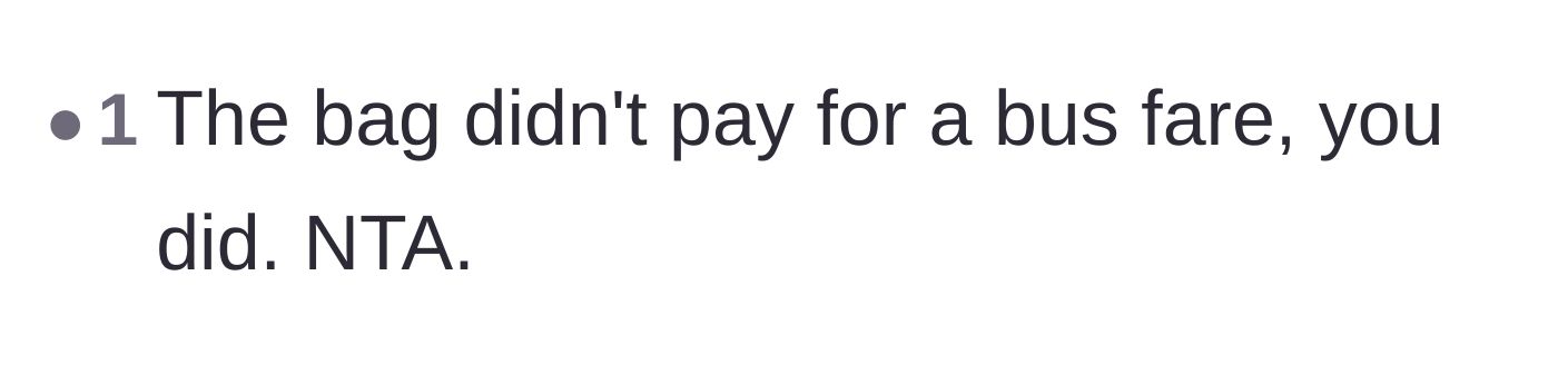 Comment thread 3 - A simple point stating that the bag did not pay a bus fare.