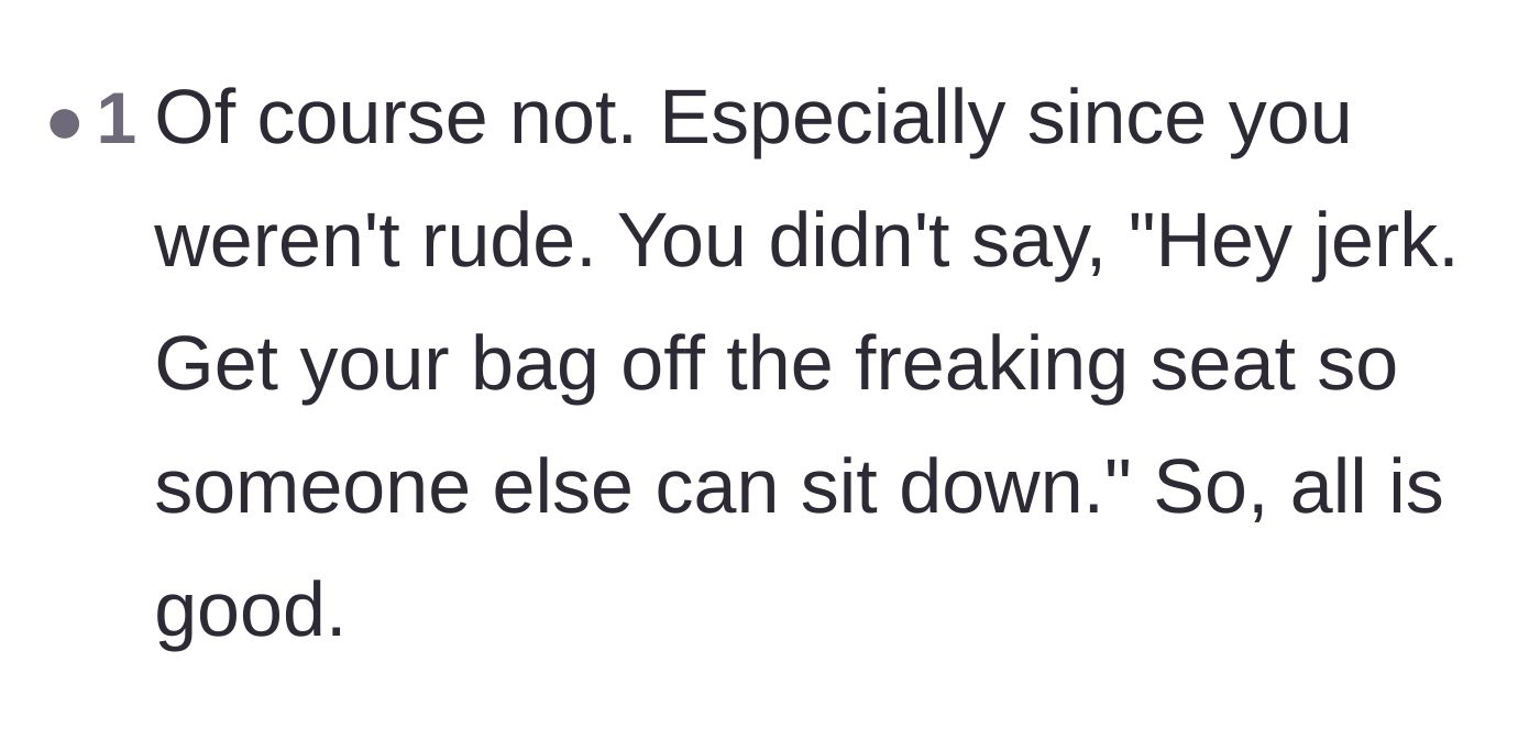 Comment thread 6 - Reassurance that the narrator was perfectly polite and didn't use aggressive language.