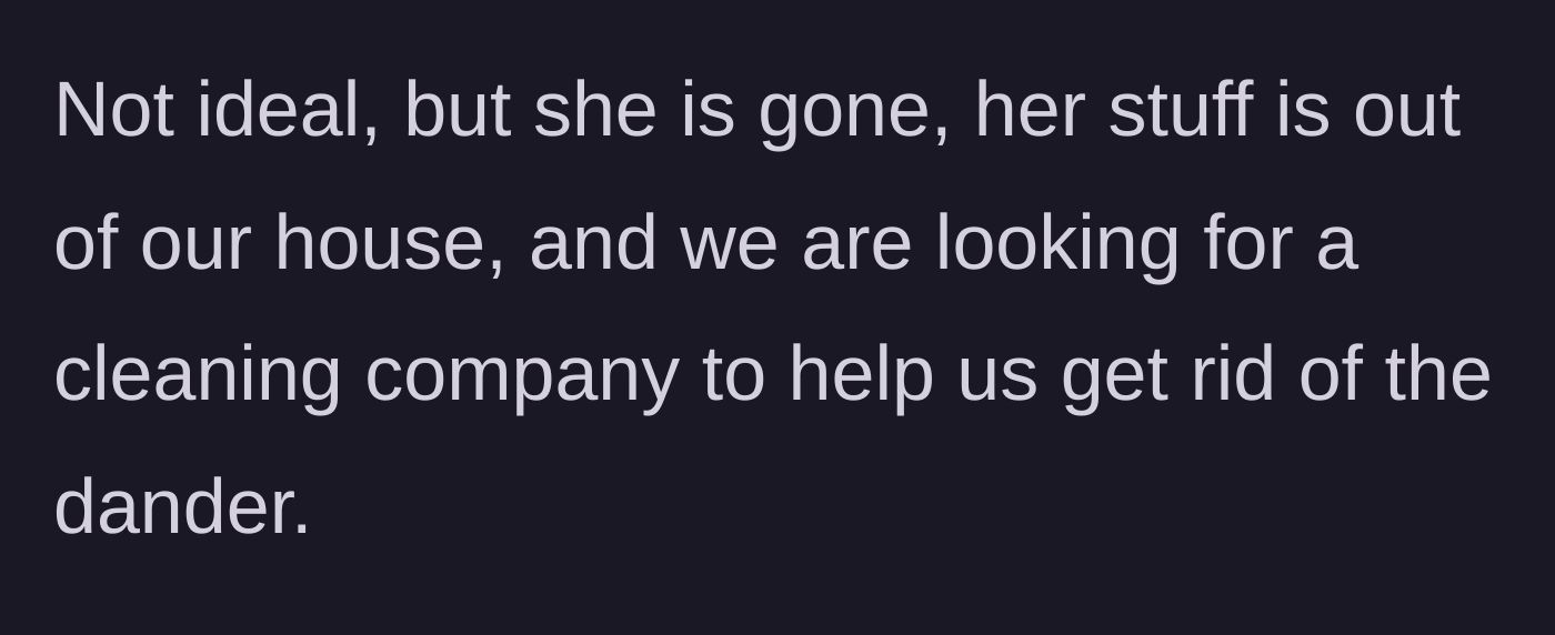 Story part 3 - The main character confirms the sister's departure and plans for professional deep cleaning.