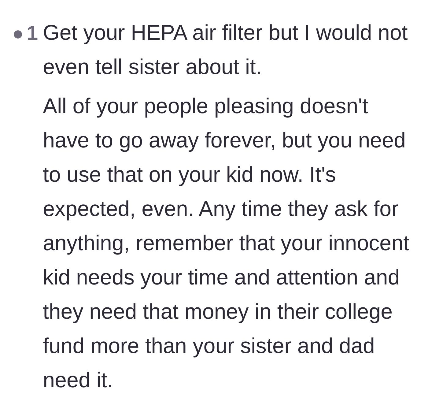 Comment thread 3 - Advice on redirecting lifelong people-pleasing tendencies toward the new baby.