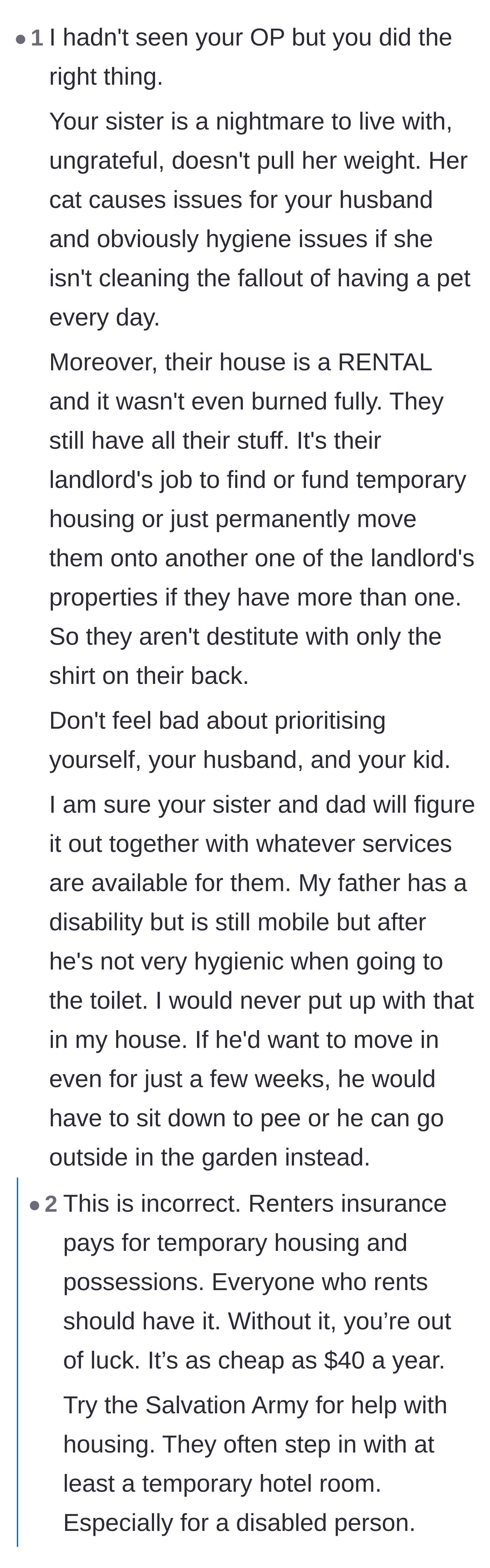 Comment thread 4 - A lengthy debate covering rental liability, landlord responsibilities, and appropriate accommodations for disabled parents.