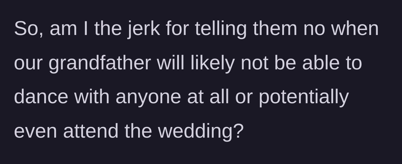 Story part 6 - Bride questioning if she is in the wrong for saying no to the family's demands.