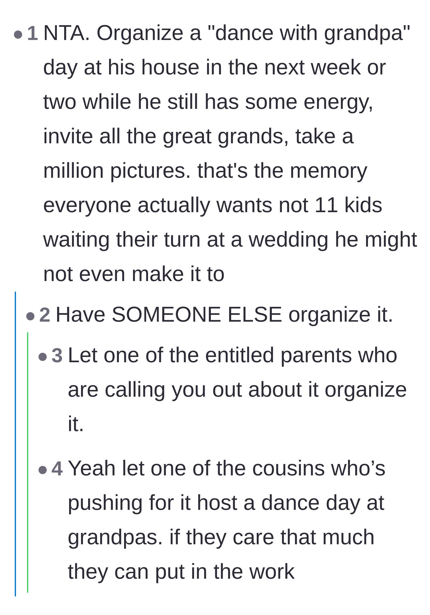 Comment thread 3 - Thread suggesting the entitled parents should be the ones doing the work to organize a special dance day.