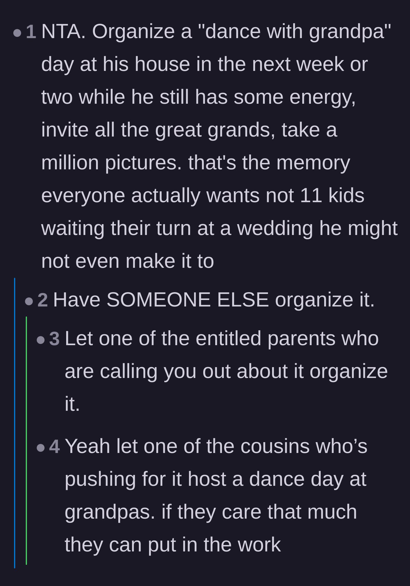 Comment thread 3 - Thread suggesting the entitled parents should be the ones doing the work to organize a special dance day.