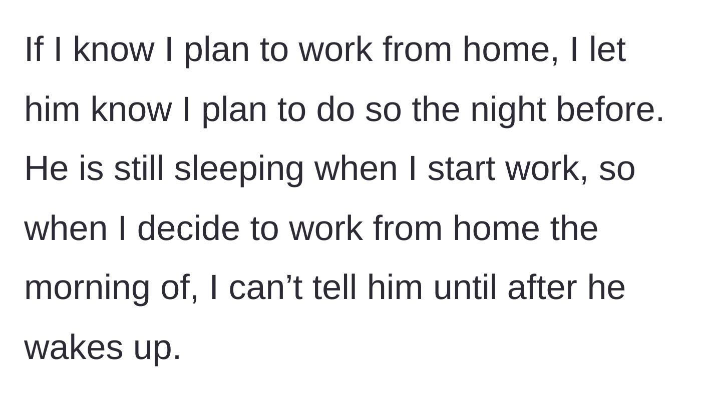 Story part 2 - Detailing the communication protocol and the husband's sleep schedule.