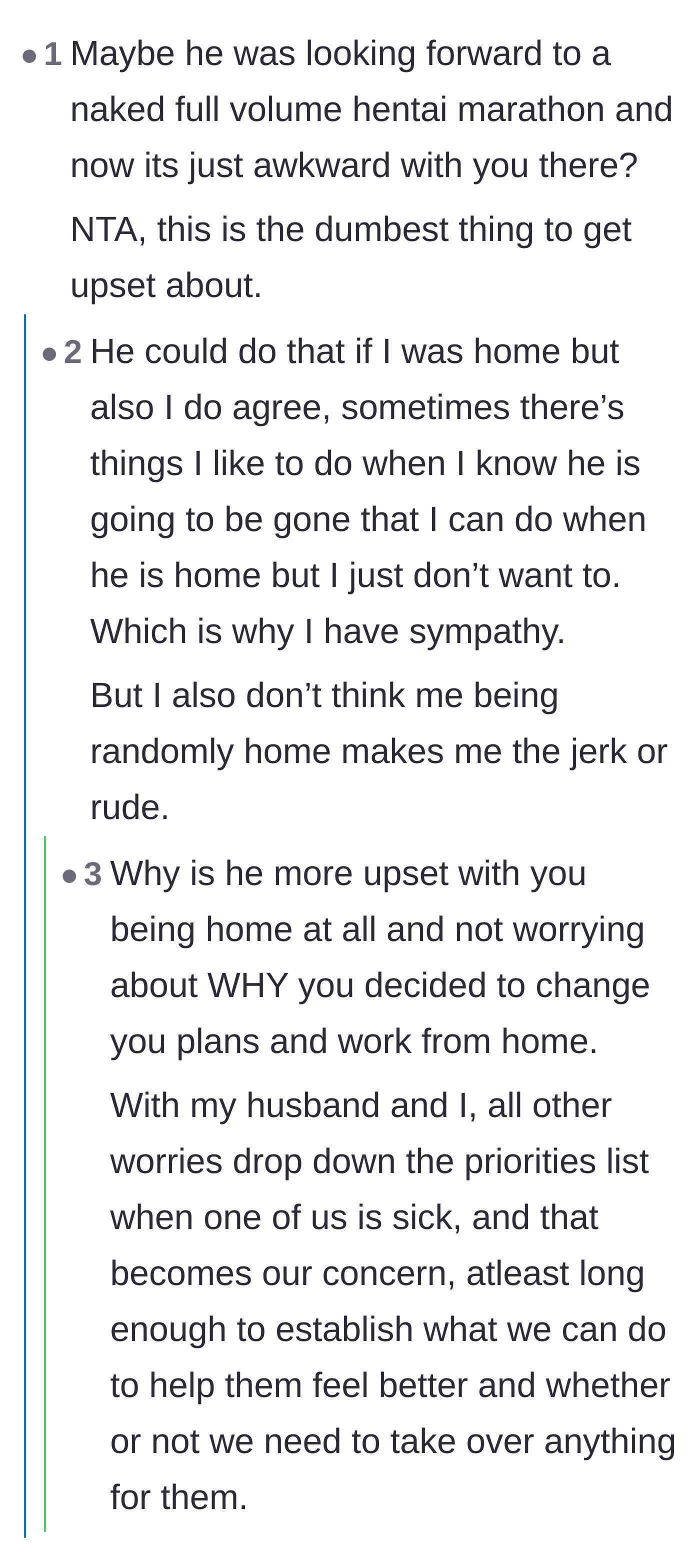 Comment thread 4 - Joking about the husband's private hobbies while the author clarifies he just gets anxious about making noise.